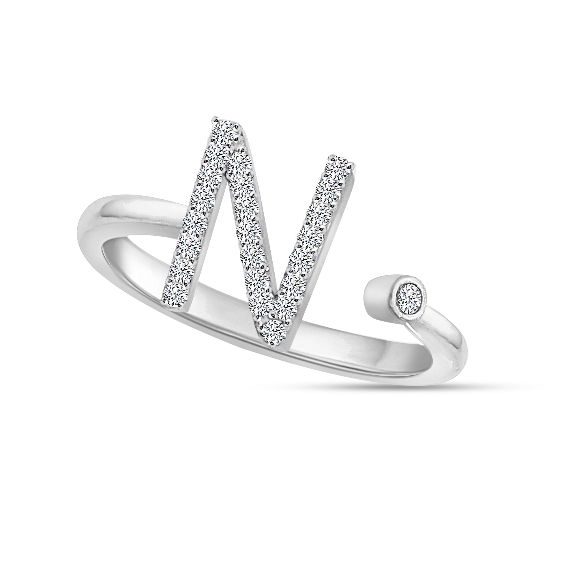 14K Solid Gold 0.10ctw ~ 0.20ctw Diamond Womens Initial Rings  White Gold  Option Available.