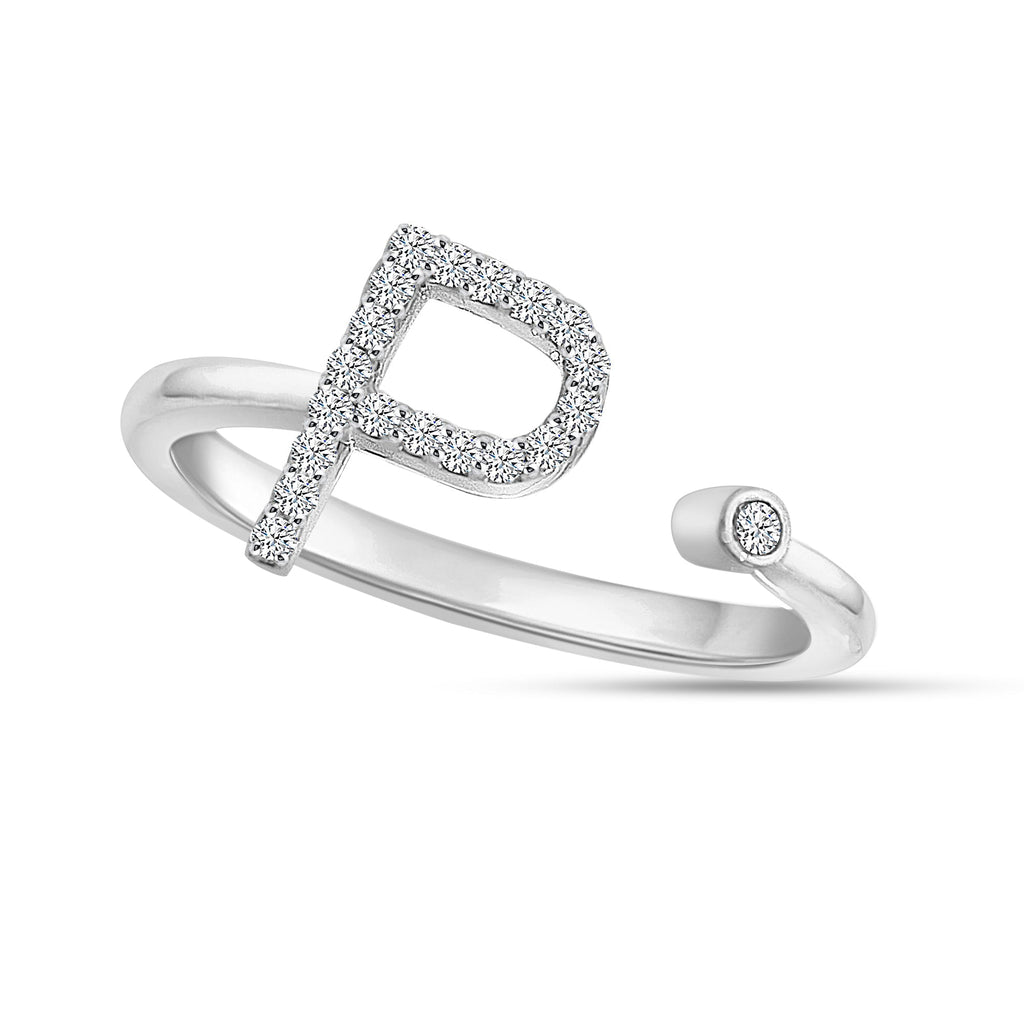 14K Solid Gold 0.10ctw ~ 0.20ctw Diamond Womens Initial Rings  White Gold  Option Available.