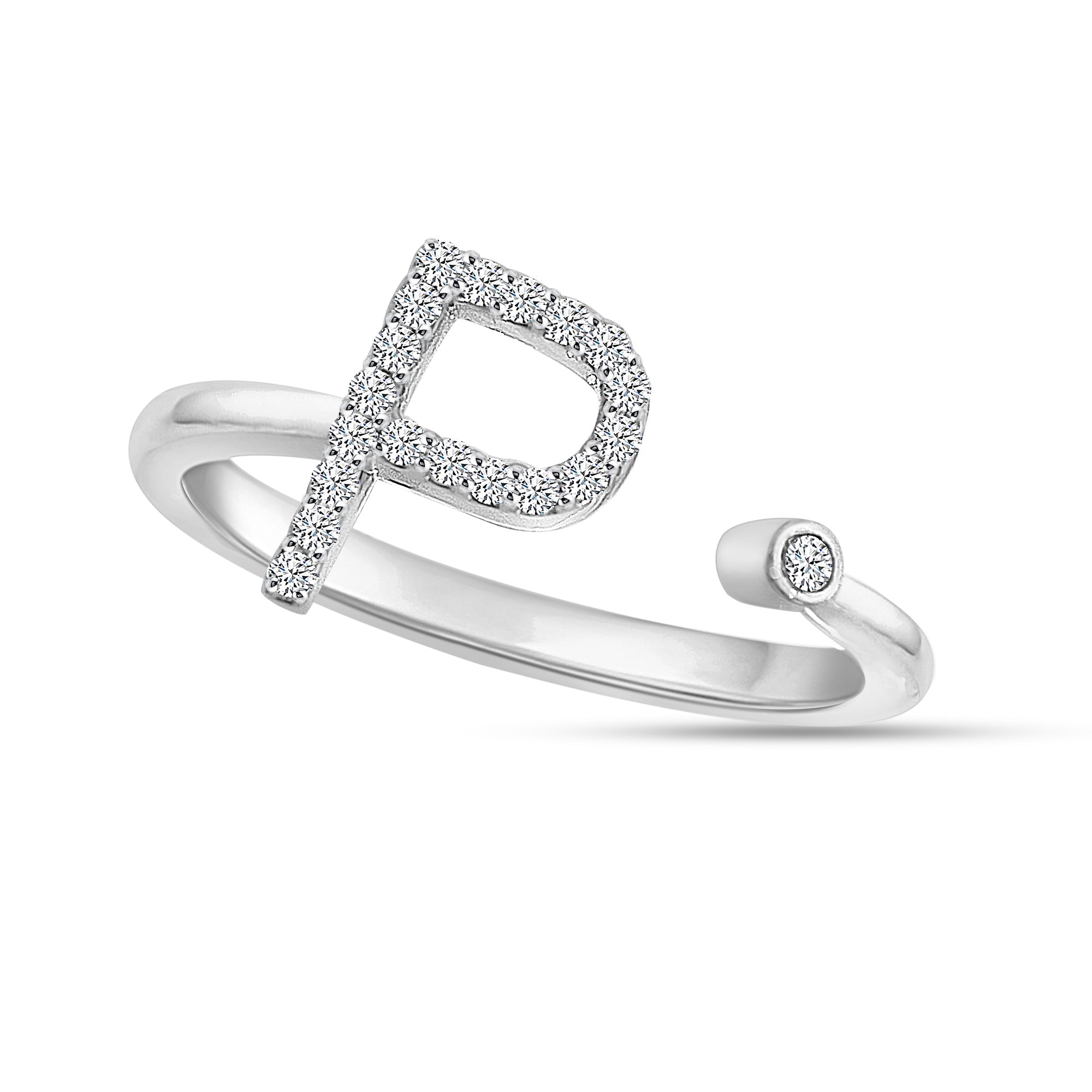 14K Solid Gold 0.10ctw ~ 0.20ctw Diamond Womens Initial Rings  White Gold  Option Available.
