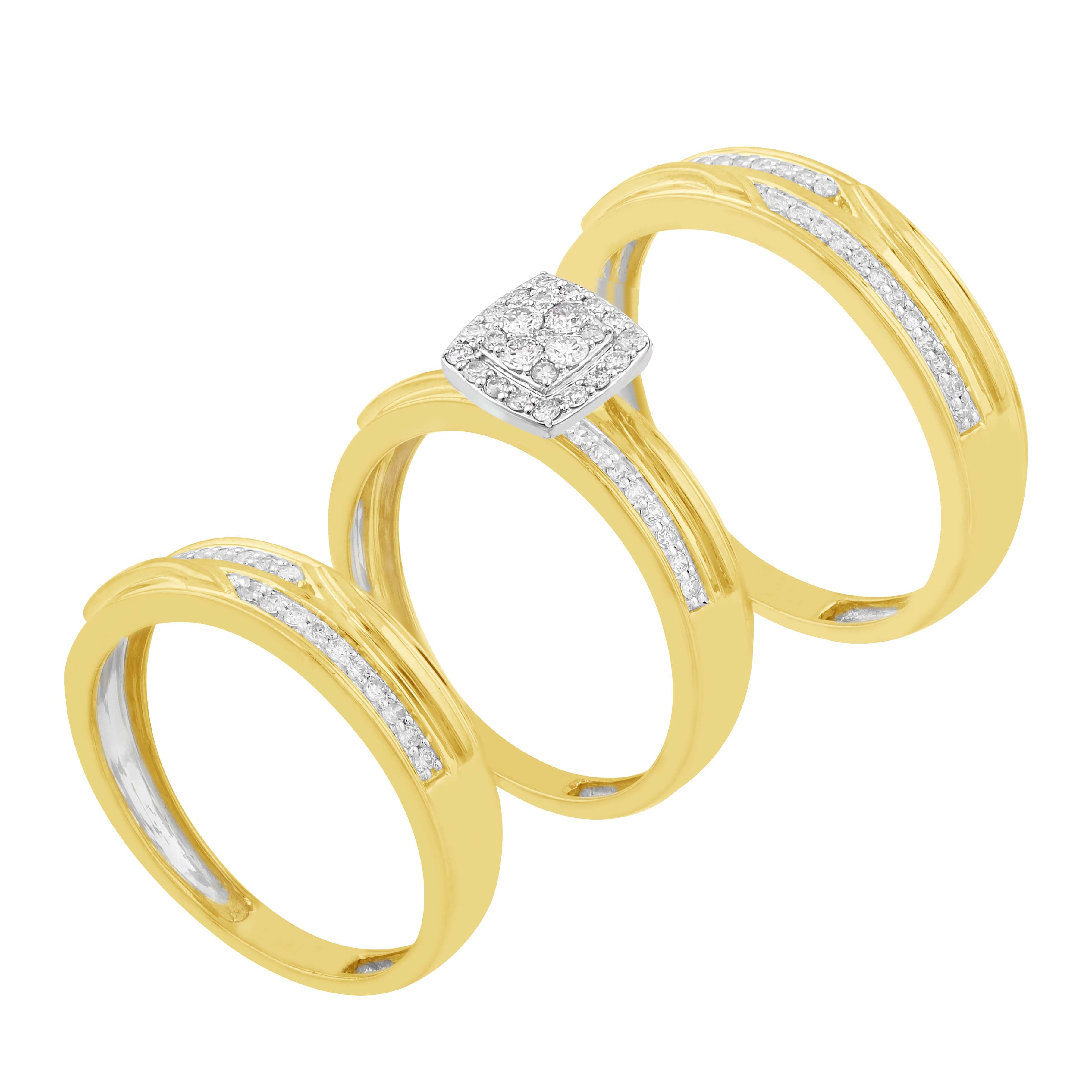 14K Solid Gold  0.50ctw Diamond Trio Wedding Set