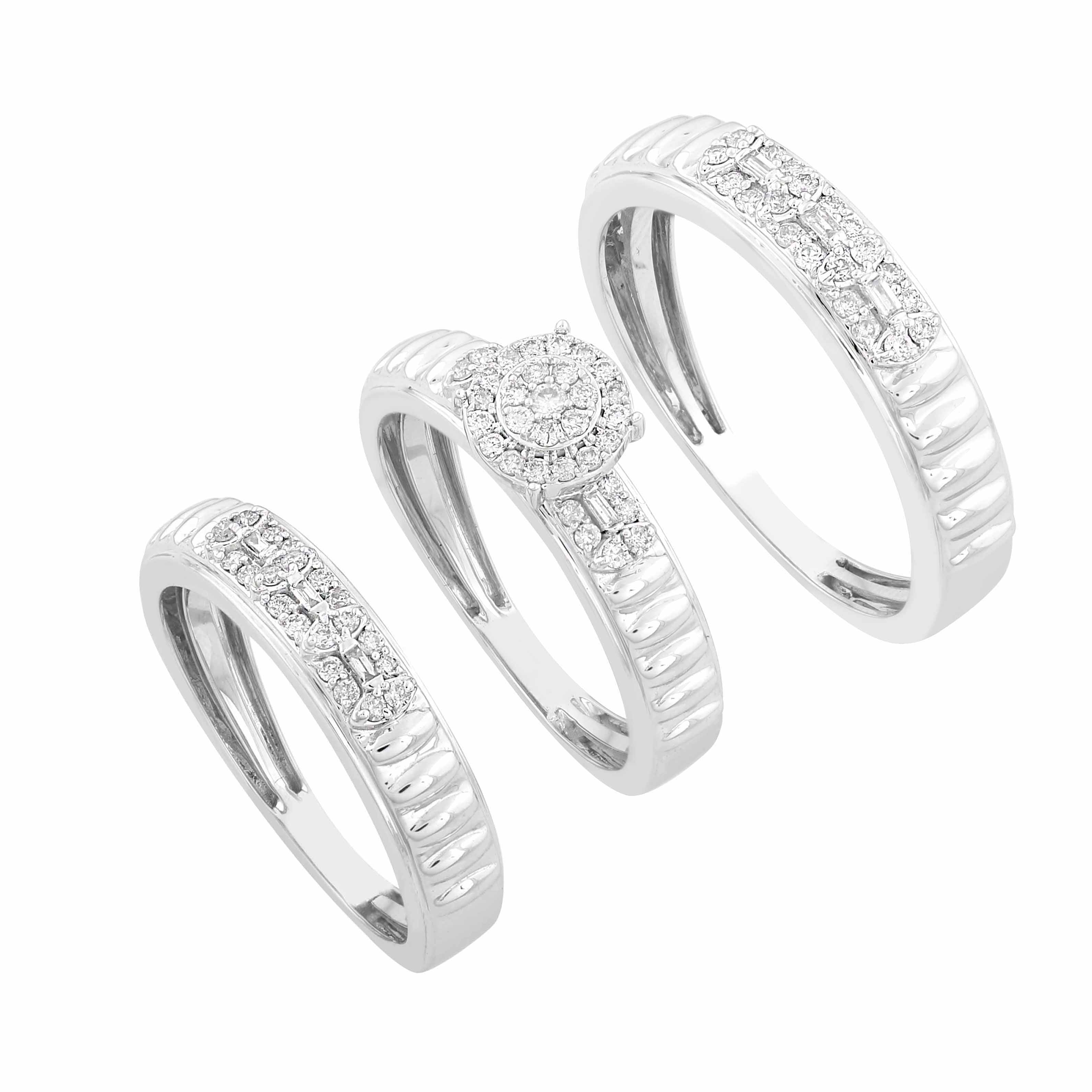 14K Solid Gold  0.52ctw Diamond Trio Wedding Set