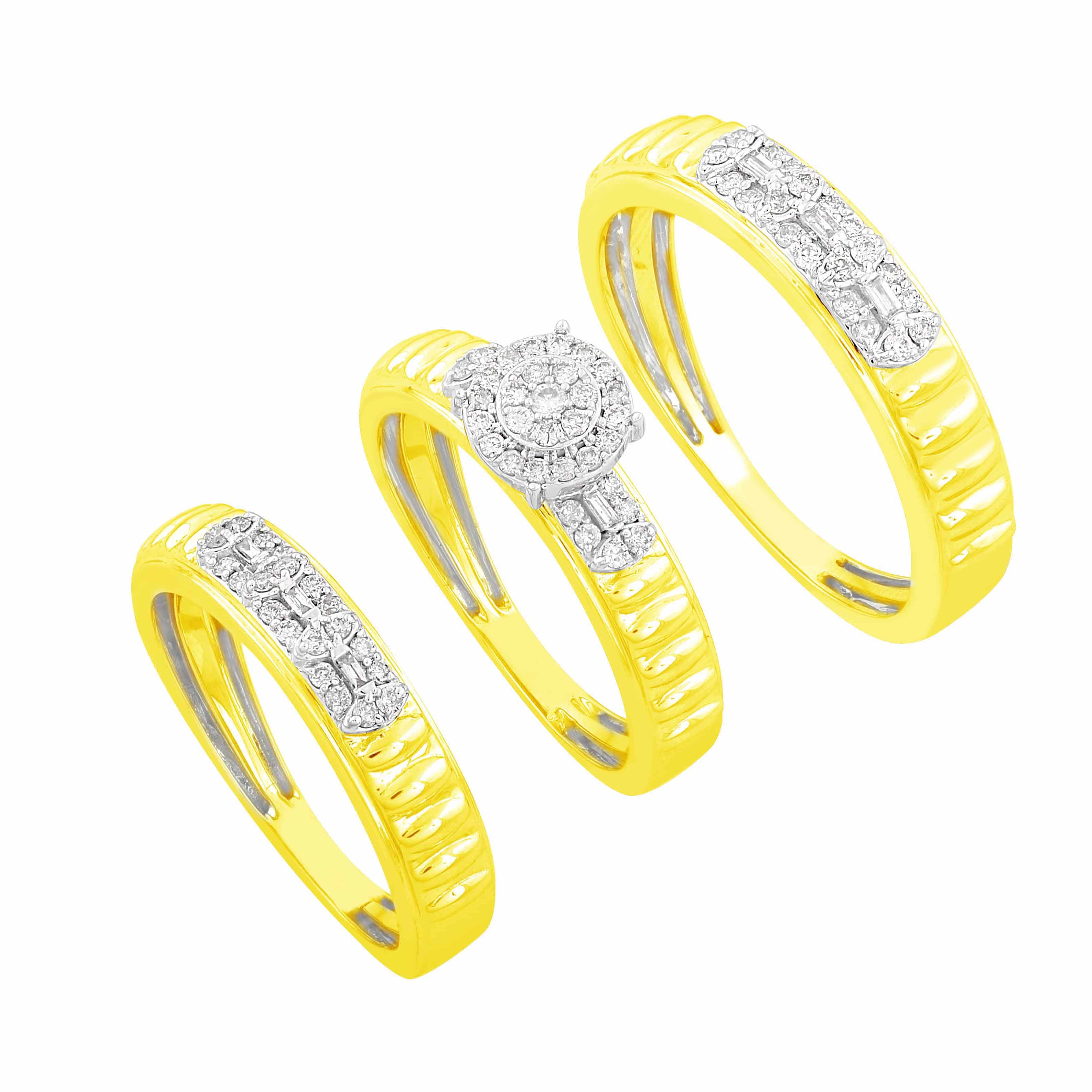 14K Solid Gold  0.52ctw Diamond Trio Wedding Set