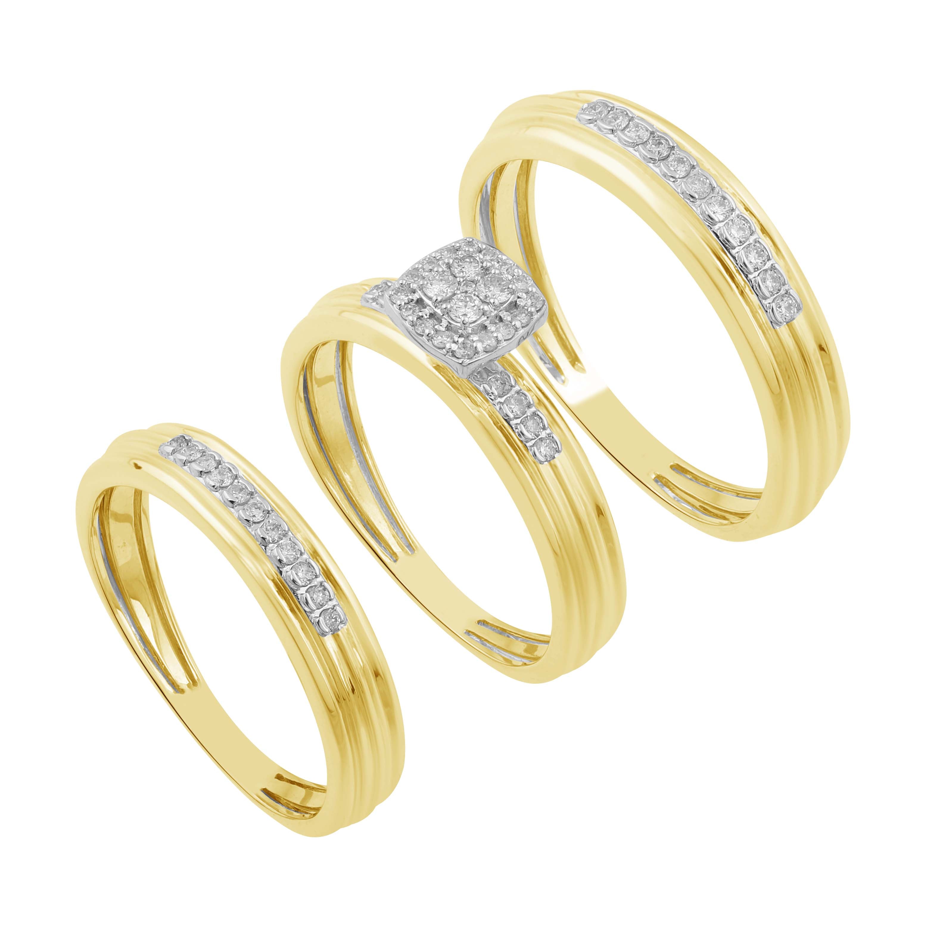 14K Solid Gold  0.31ctw Diamond Trio Wedding Set