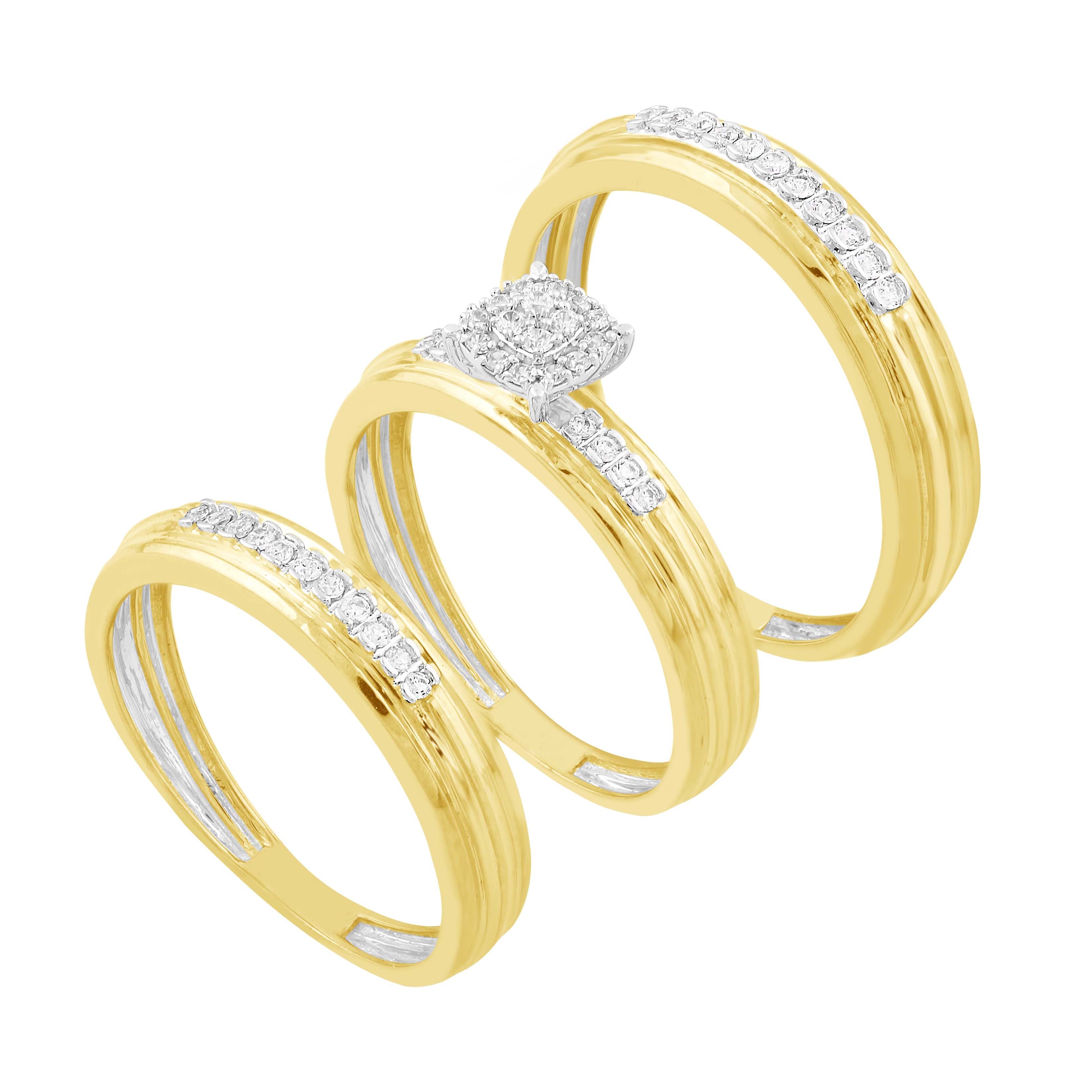 14K Solid Gold  0.25ctw Diamond Trio Wedding Set