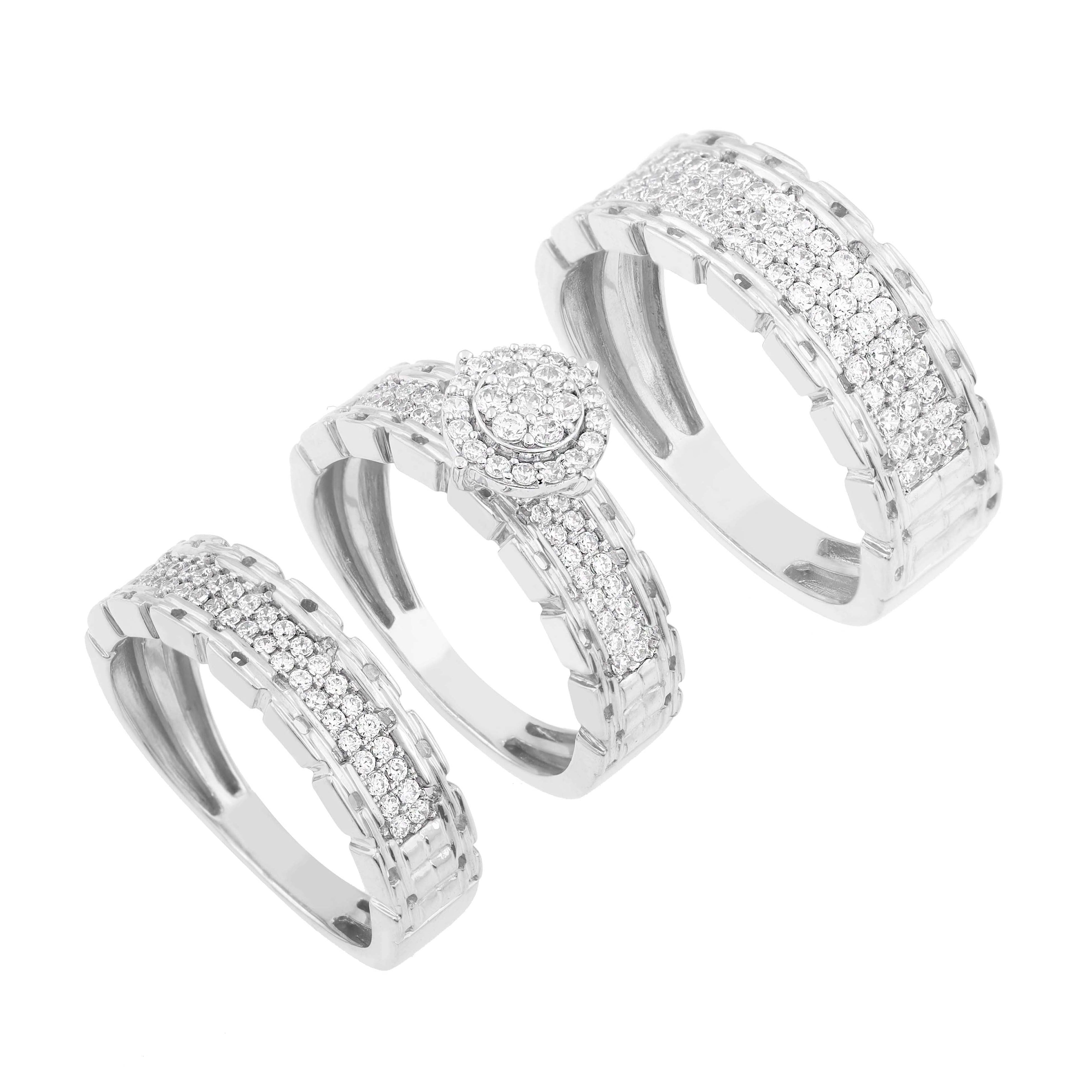 14K Solid Gold  0.95ctw Diamond Trio Wedding Set