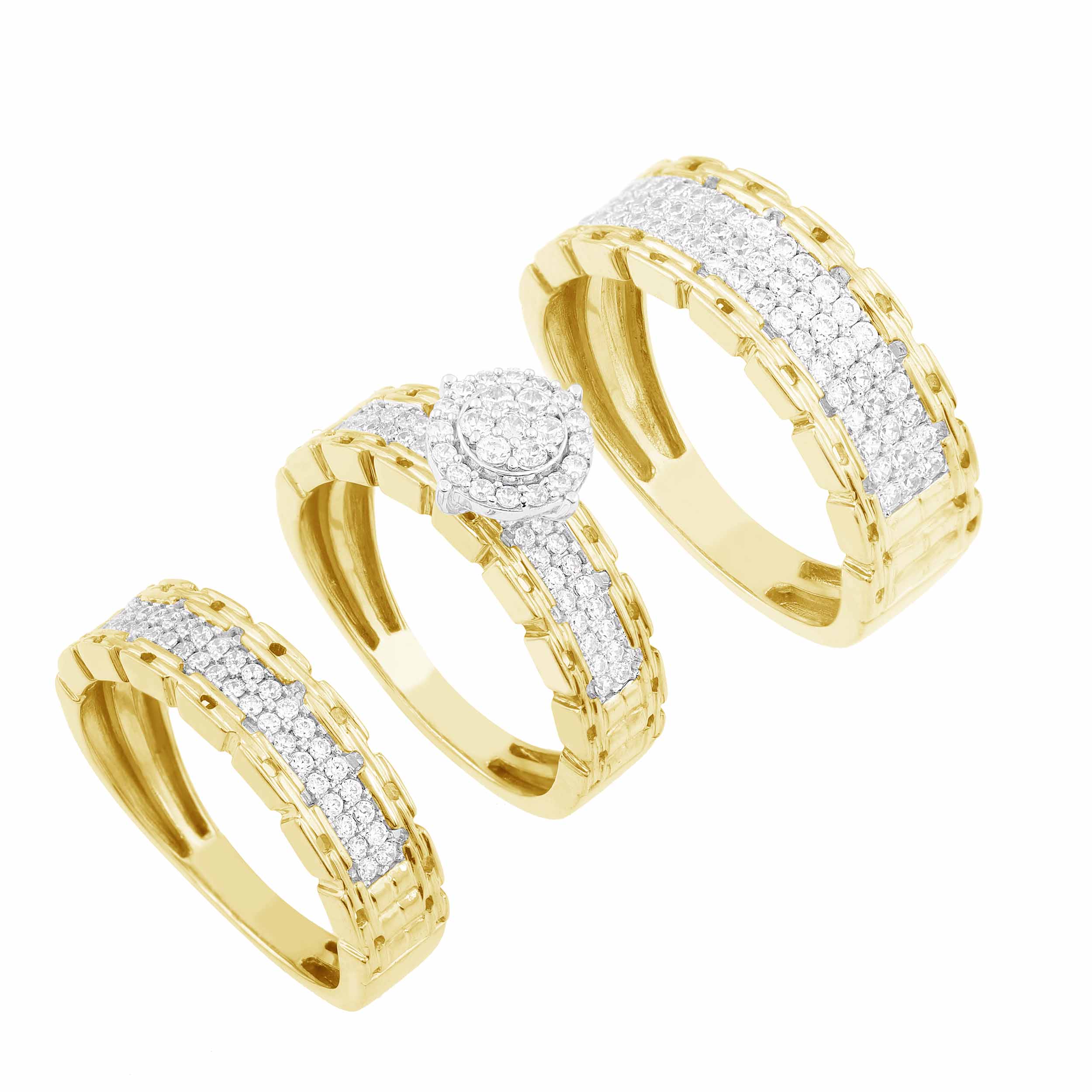 14K Solid Gold  0.95ctw Diamond Trio Wedding Set