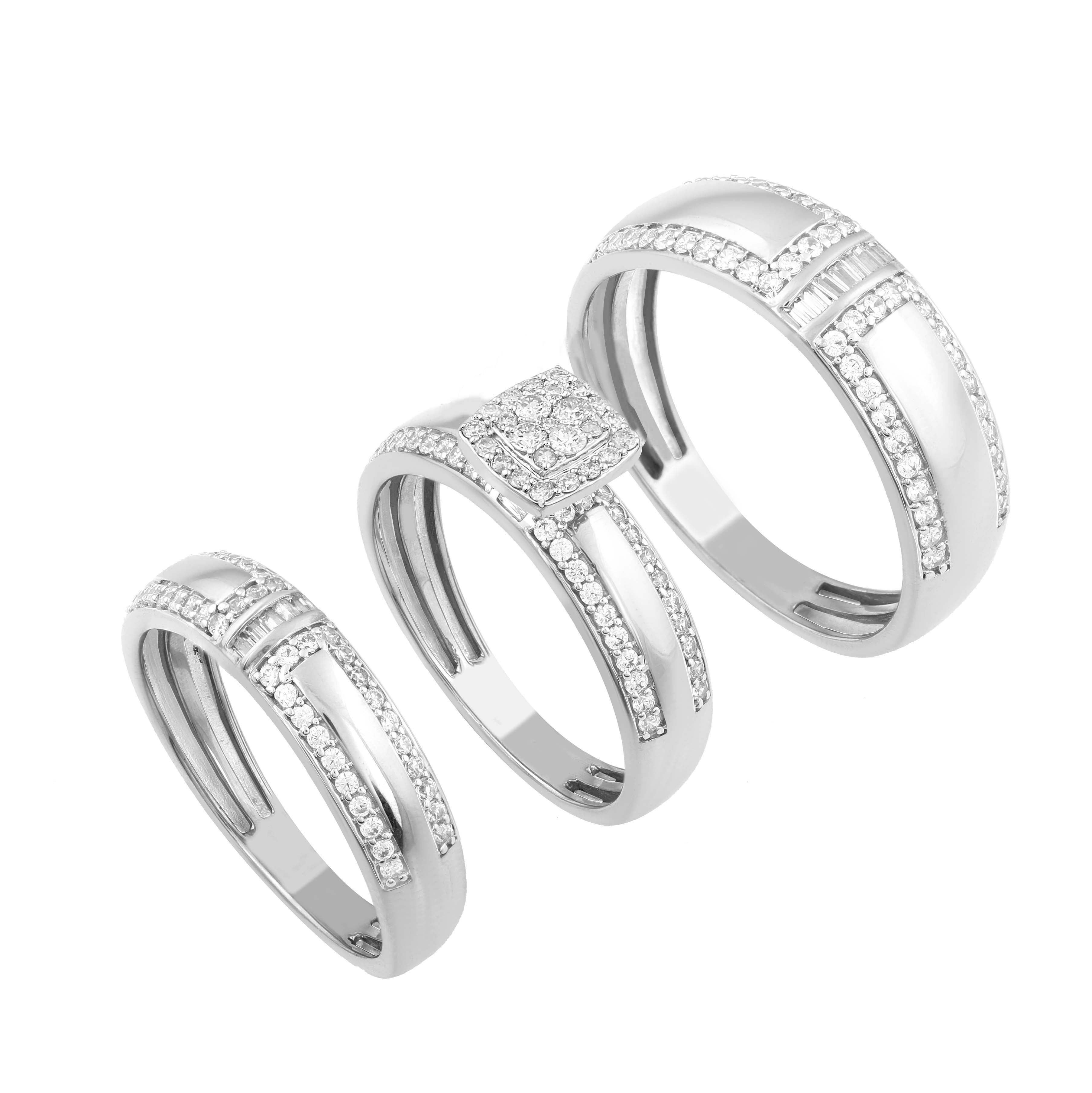 14K Solid Gold  1.04ctw Diamond Trio Wedding Set