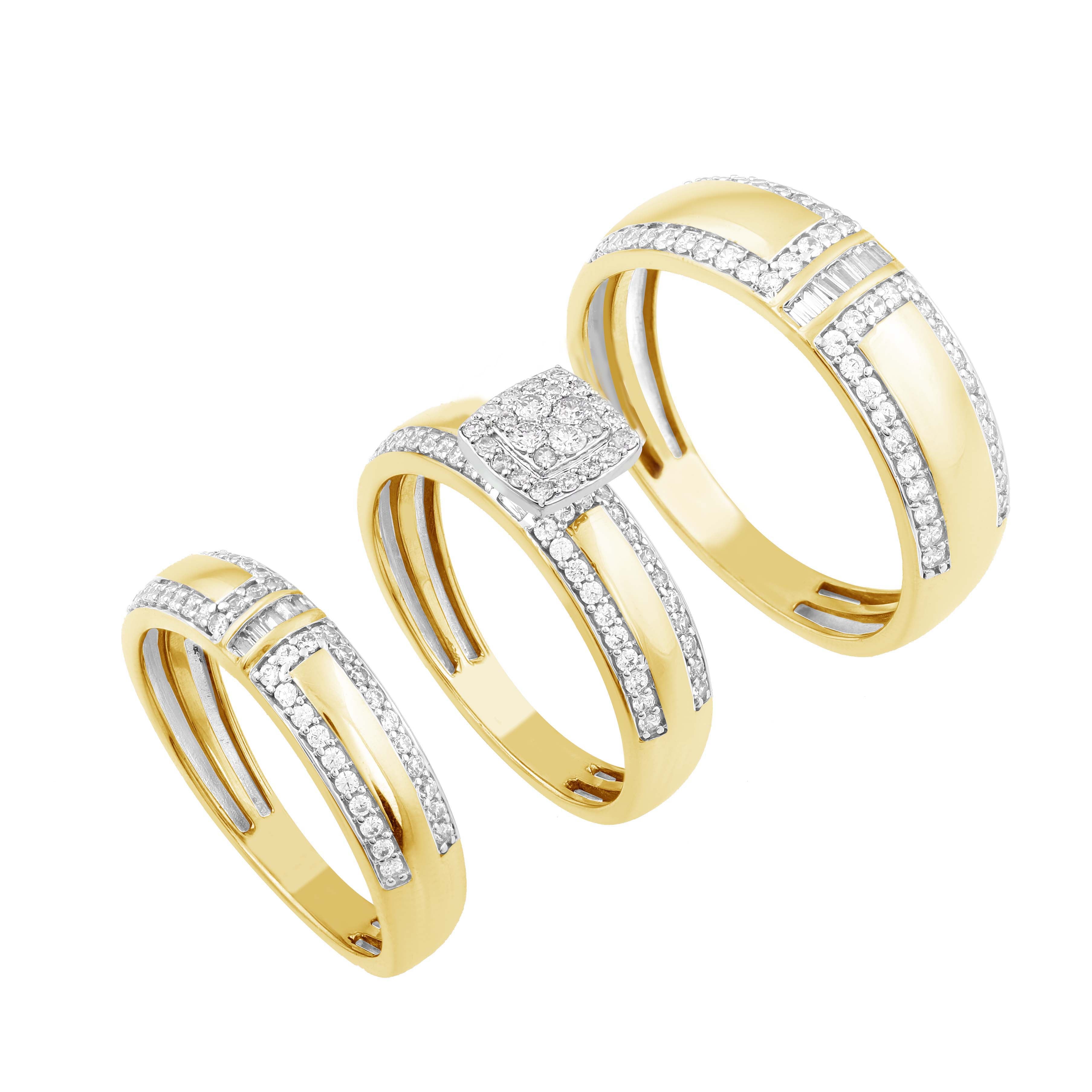 14K Solid Gold  1.04ctw Diamond Trio Wedding Set