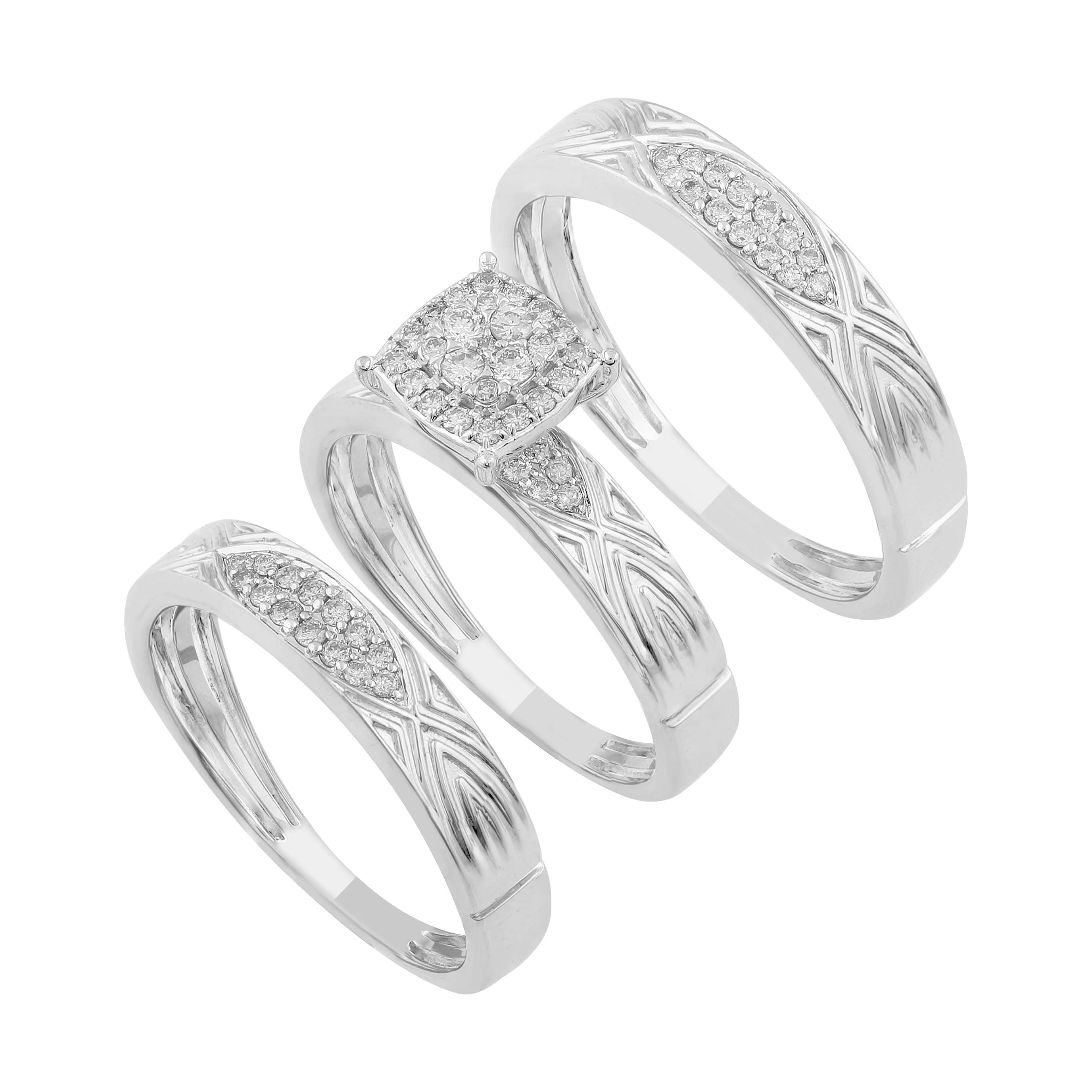 14K Solid Gold  0.42ctw Diamond Trio Wedding Set