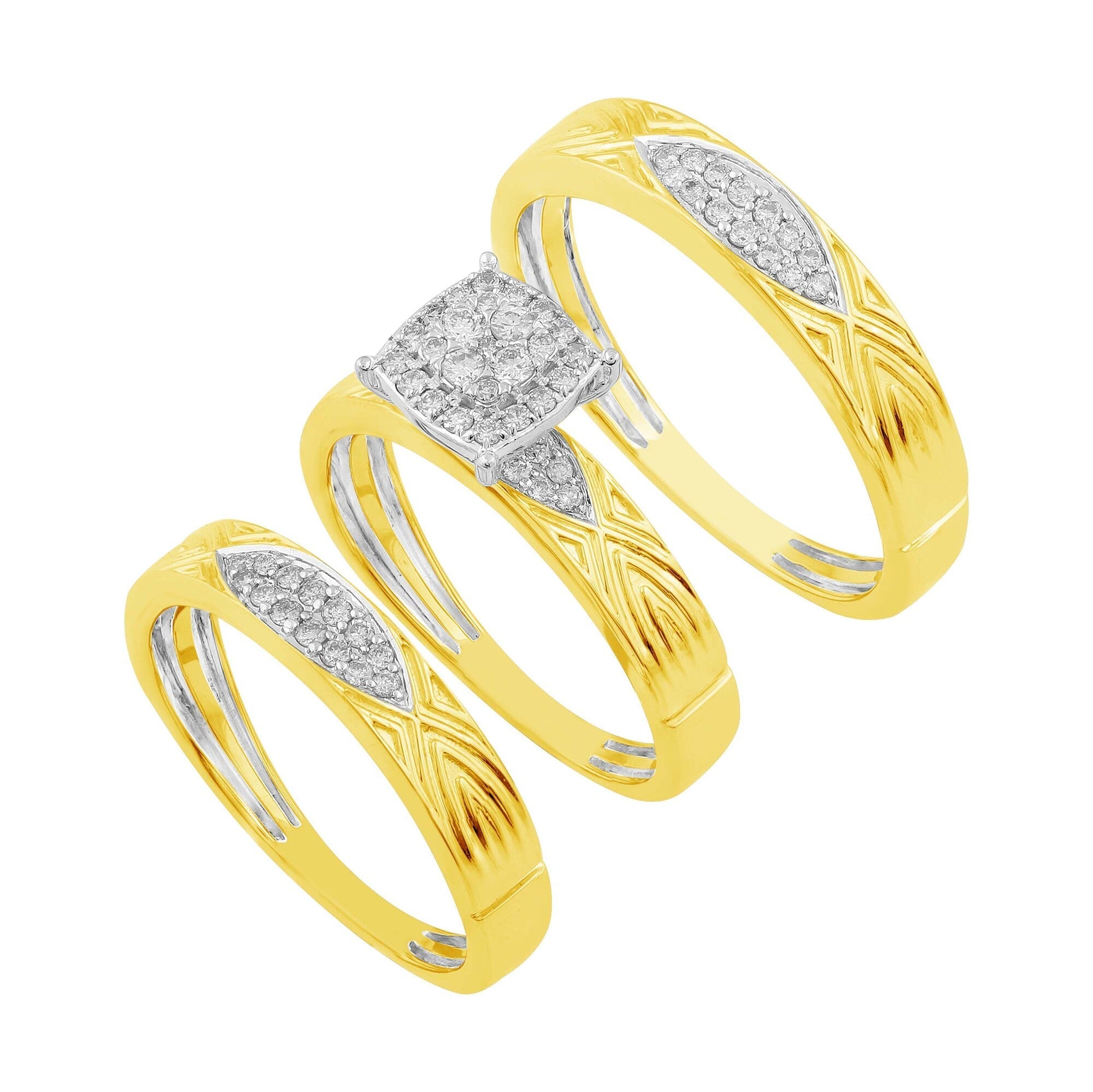 14K Solid Gold  0.42ctw Diamond Trio Wedding Set