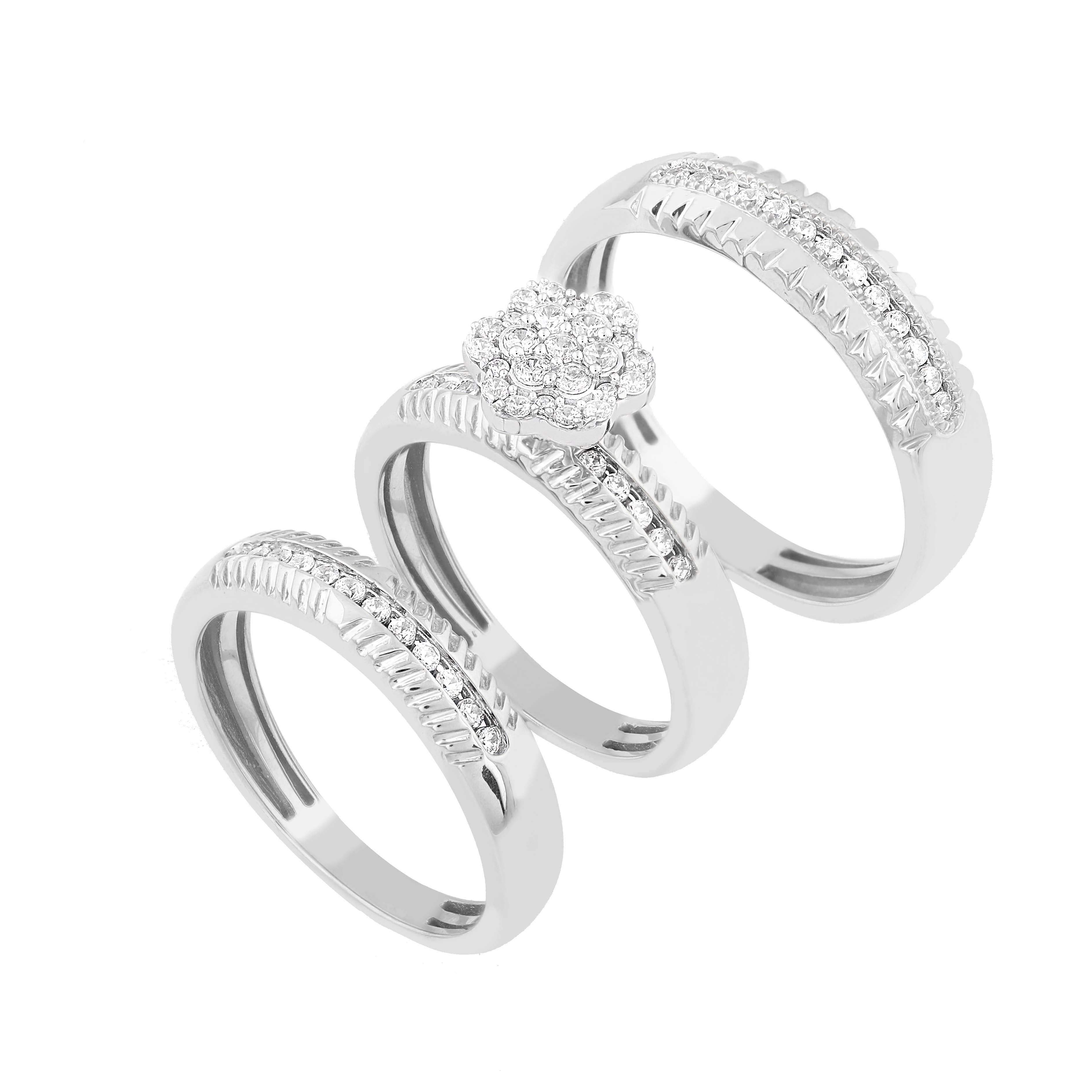14K Solid Gold  0.47ctw Diamond Trio Wedding Set