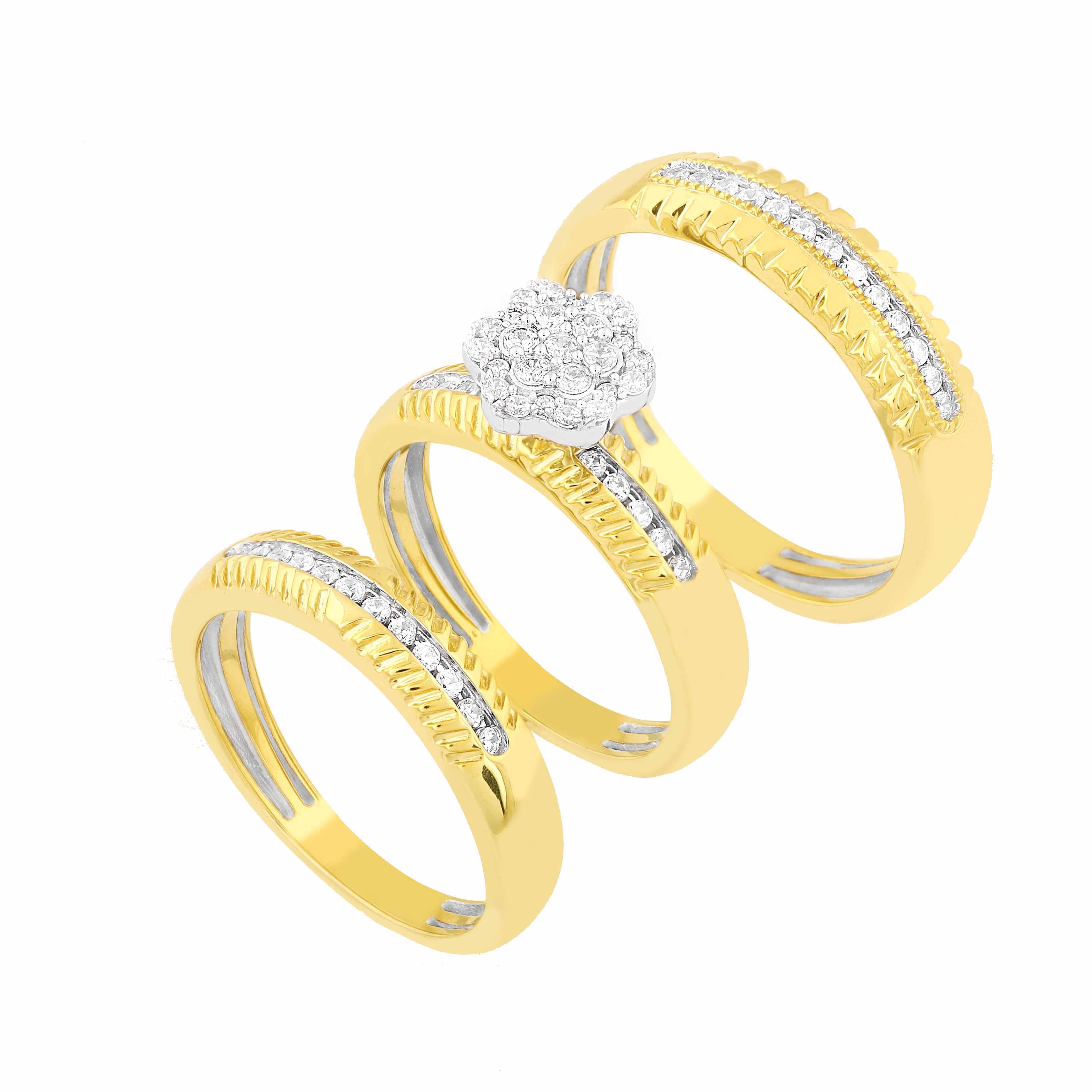 14K Solid Gold  0.47ctw Diamond Trio Wedding Set