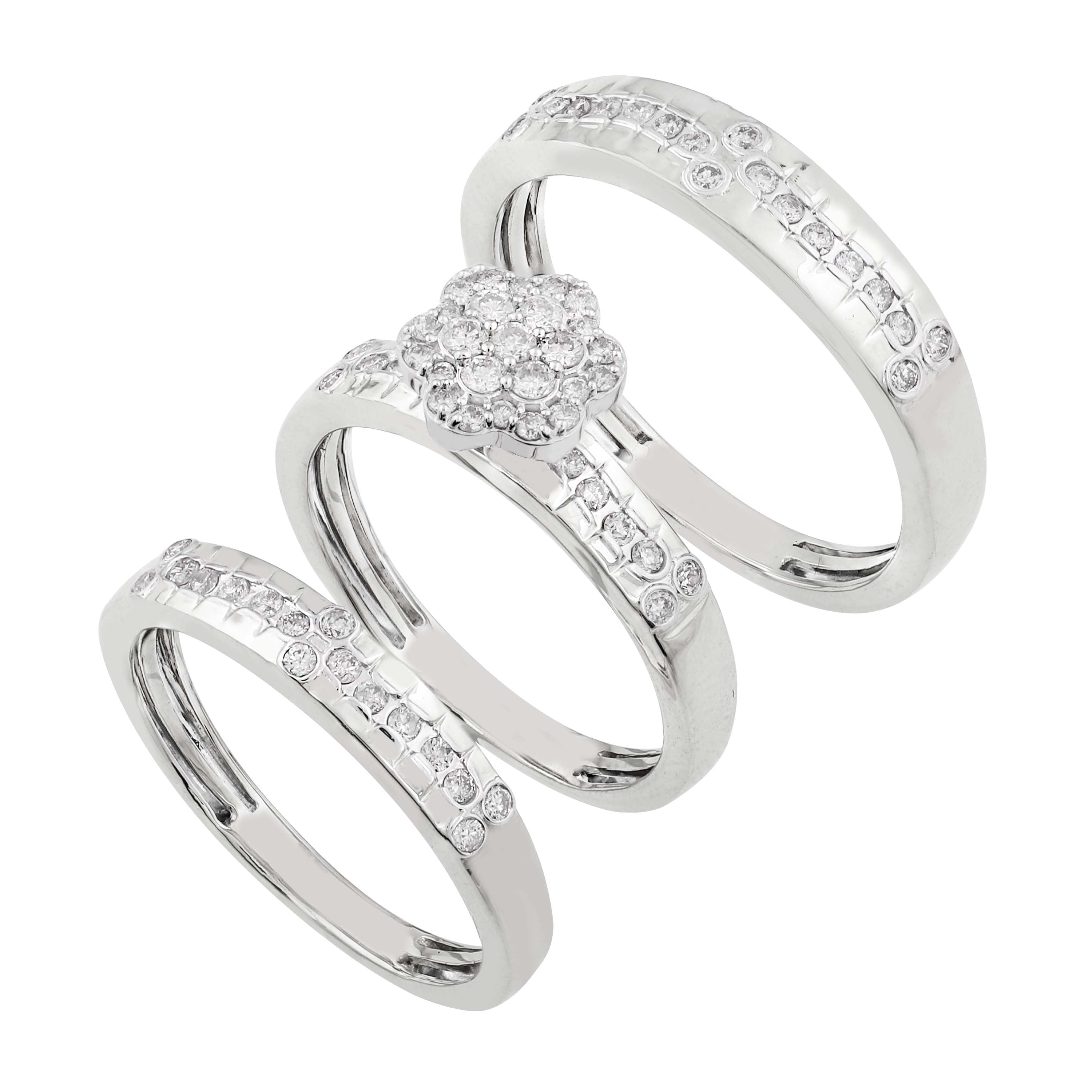 14K Solid Gold  0.56ctw Diamond Trio Wedding Set