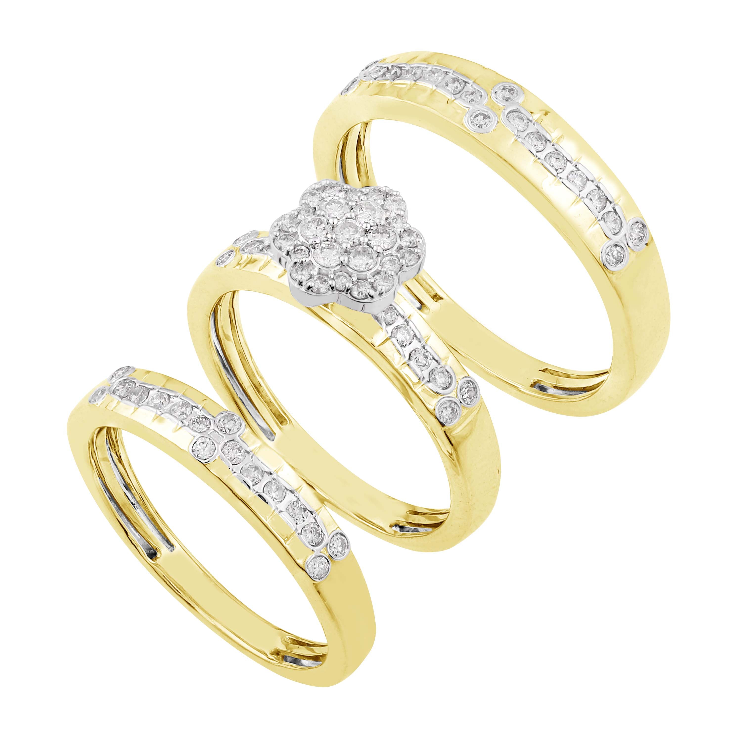 14K Solid Gold  0.56ctw Diamond Trio Wedding Set