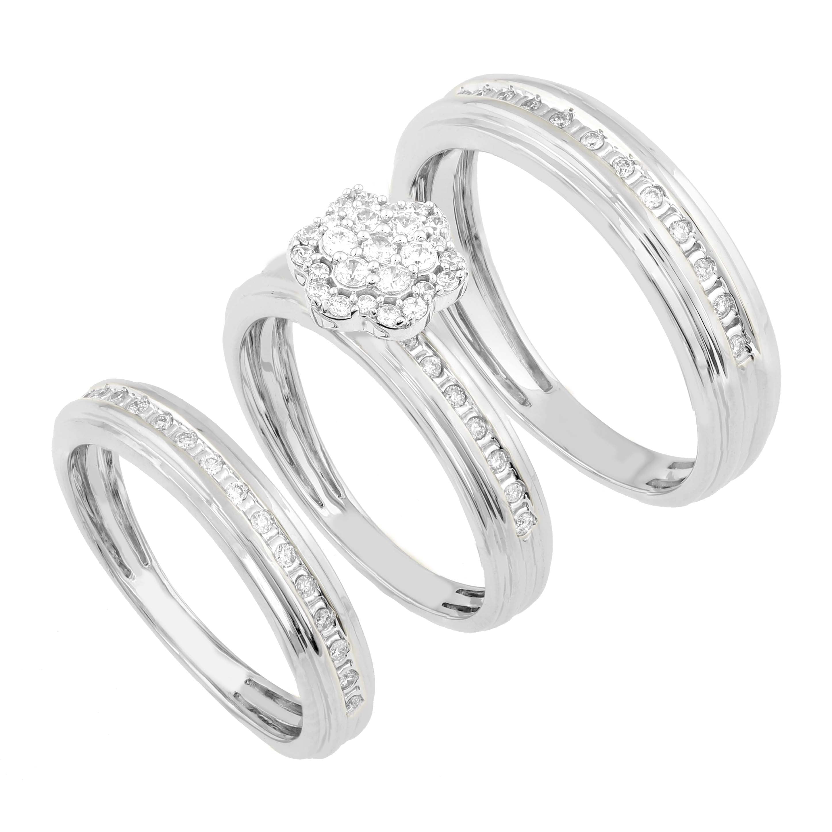 14K Solid Gold  0.45ctw Diamond Trio Wedding Set