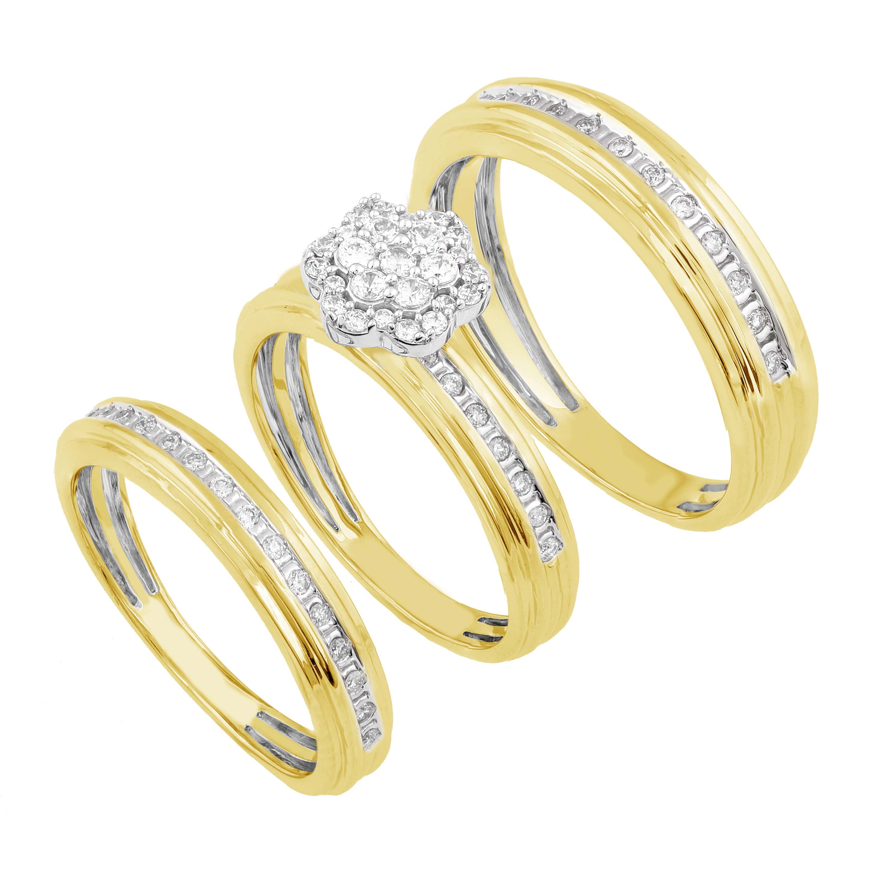 14K Solid Gold  0.45ctw Diamond Trio Wedding Set
