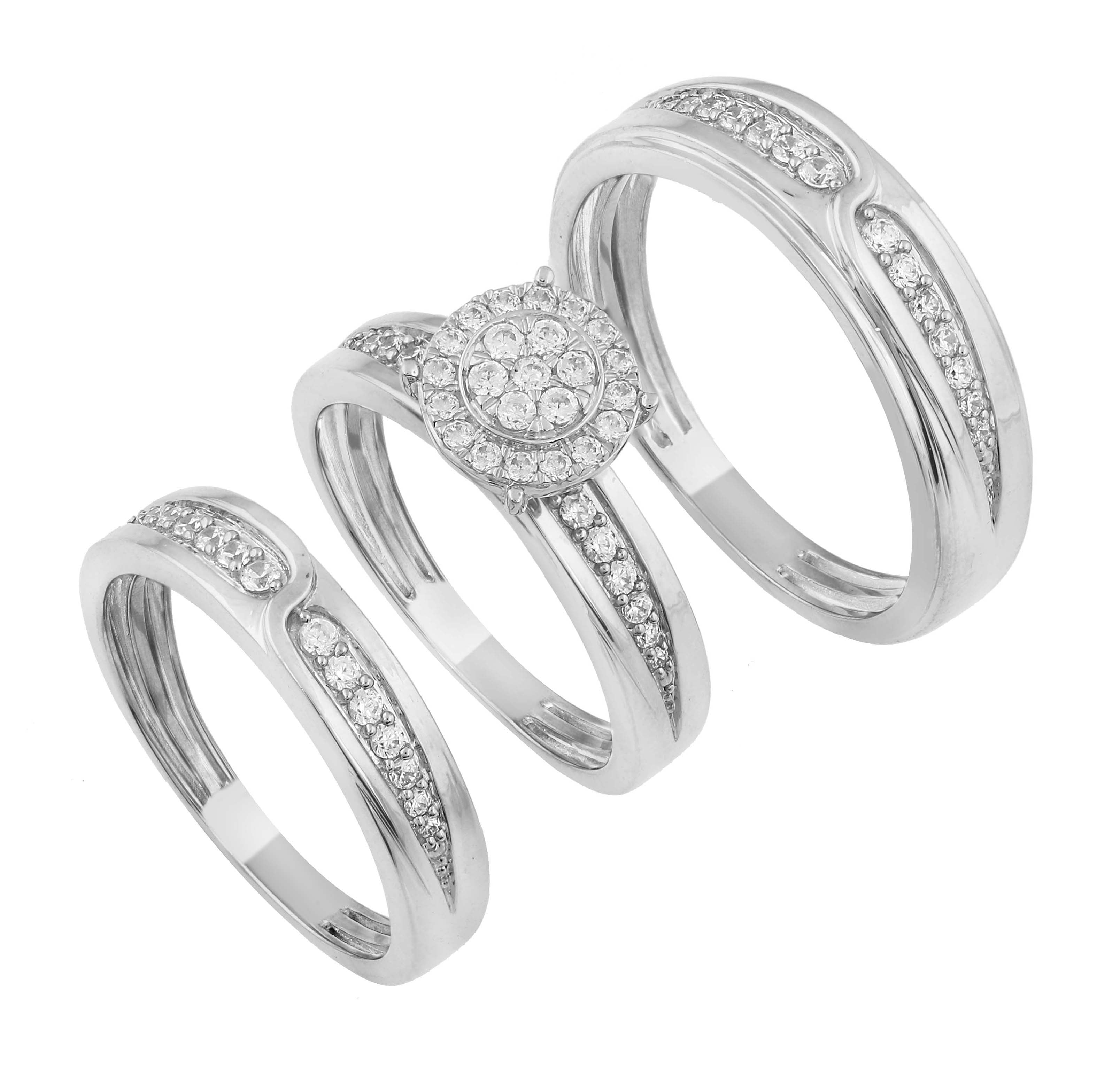 14K Solid Gold  0.65ctw Diamond Trio Wedding Set