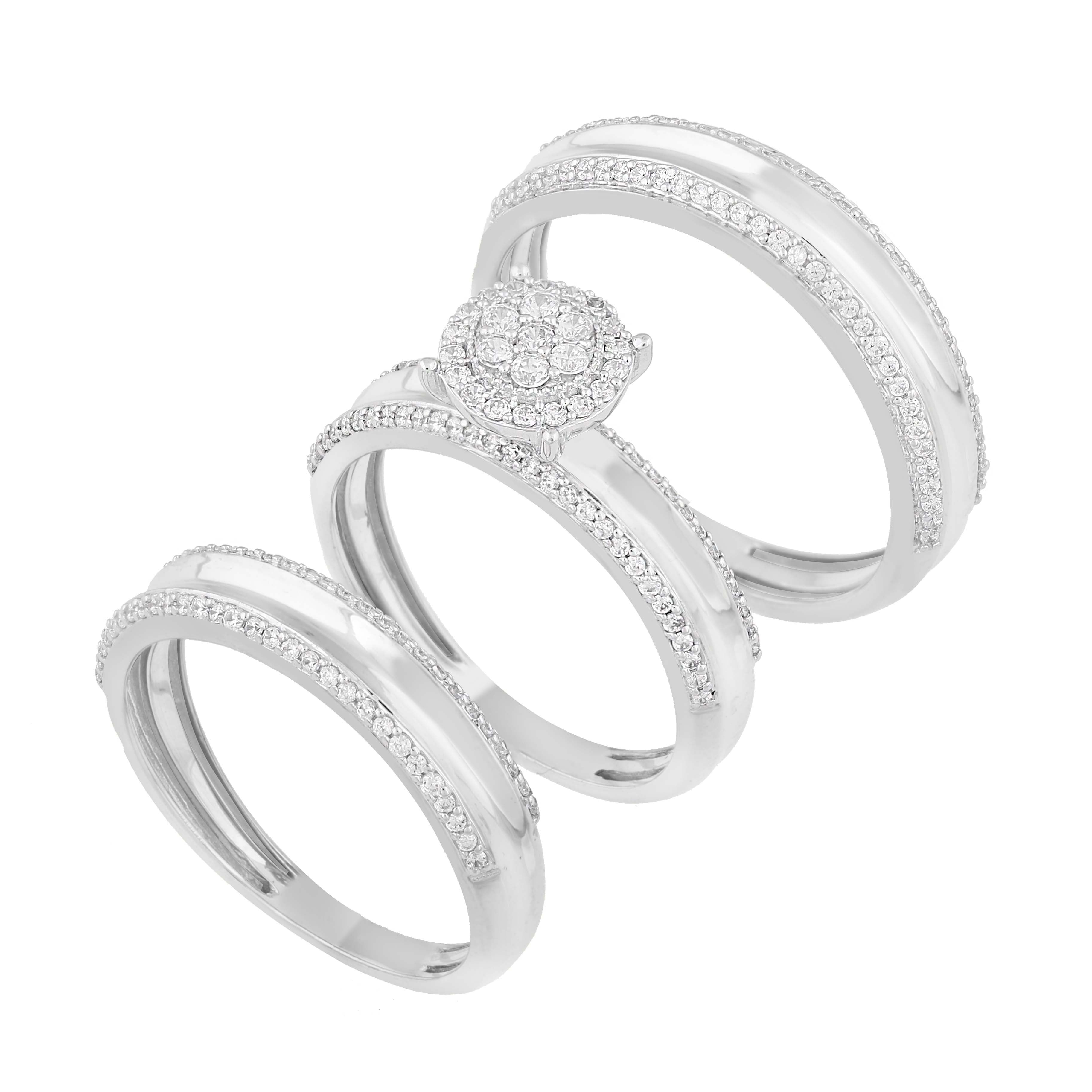 14K Solid Gold  0.74ctw Diamond Trio Wedding Set