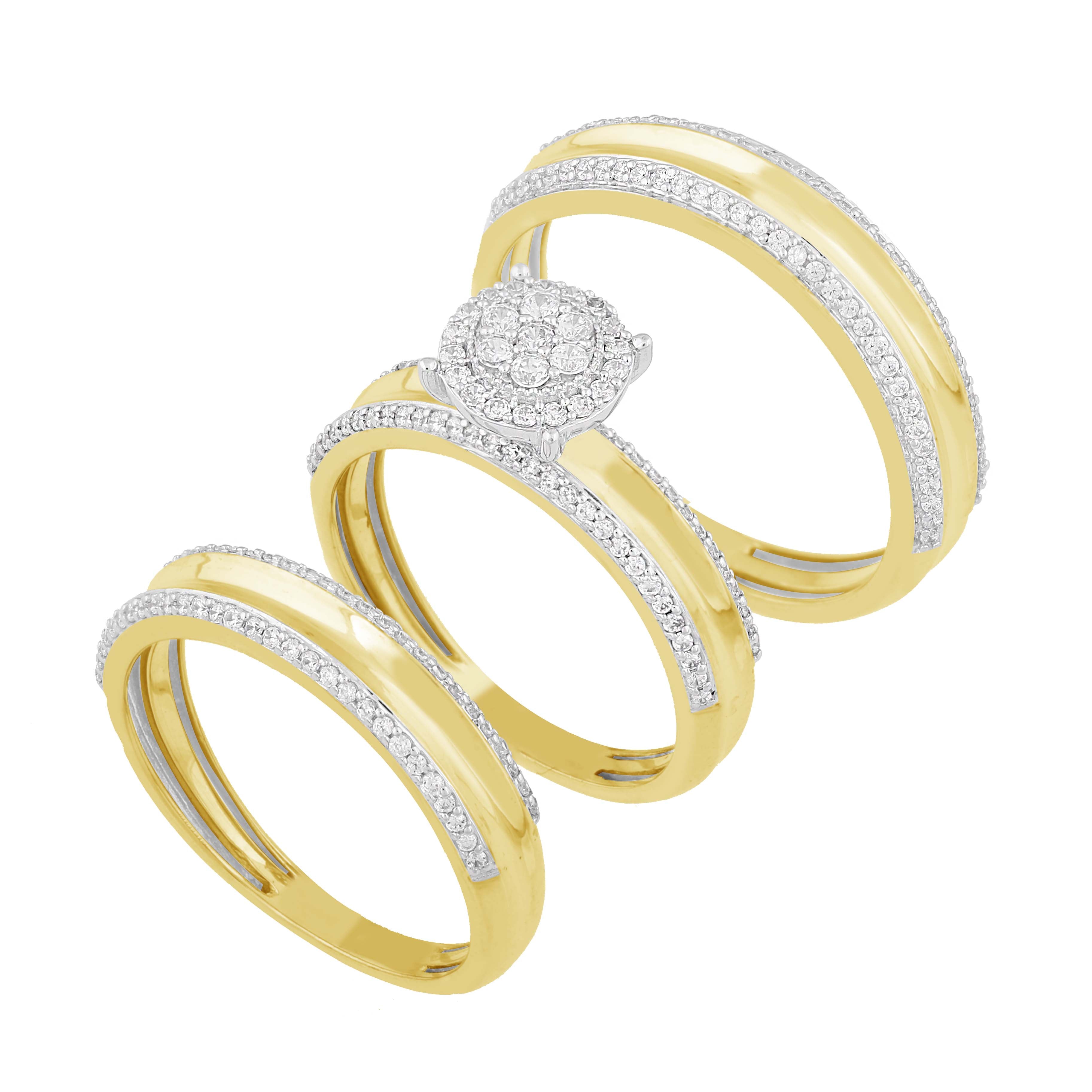14K Solid Gold  0.74ctw Diamond Trio Wedding Set