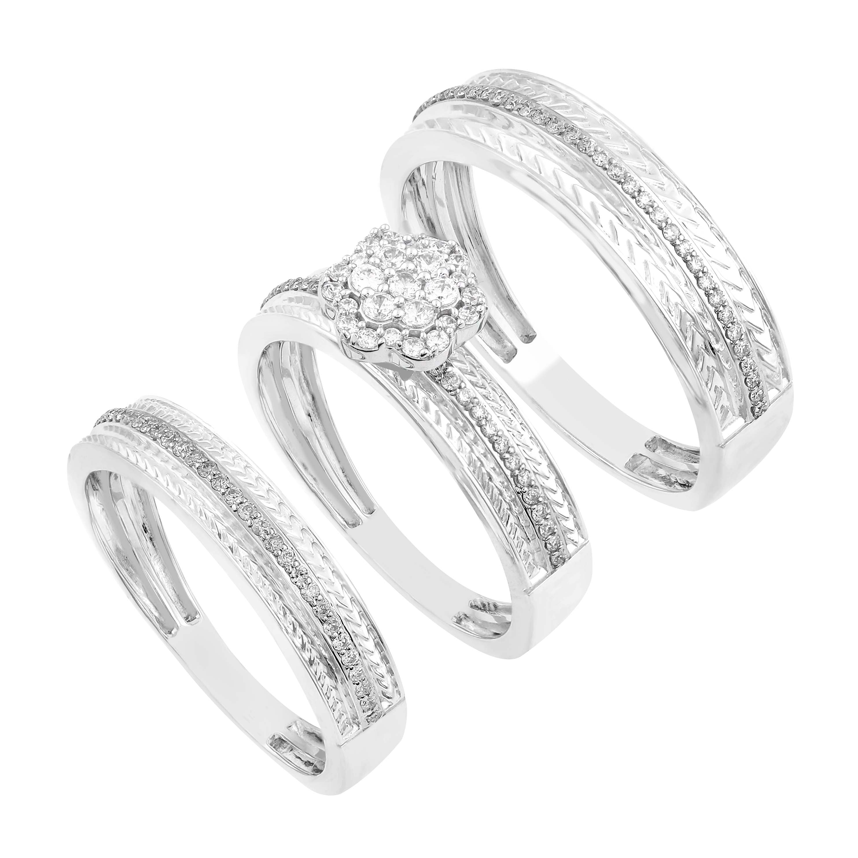 14K Solid Gold  0.46ctw Diamond Trio Wedding Set