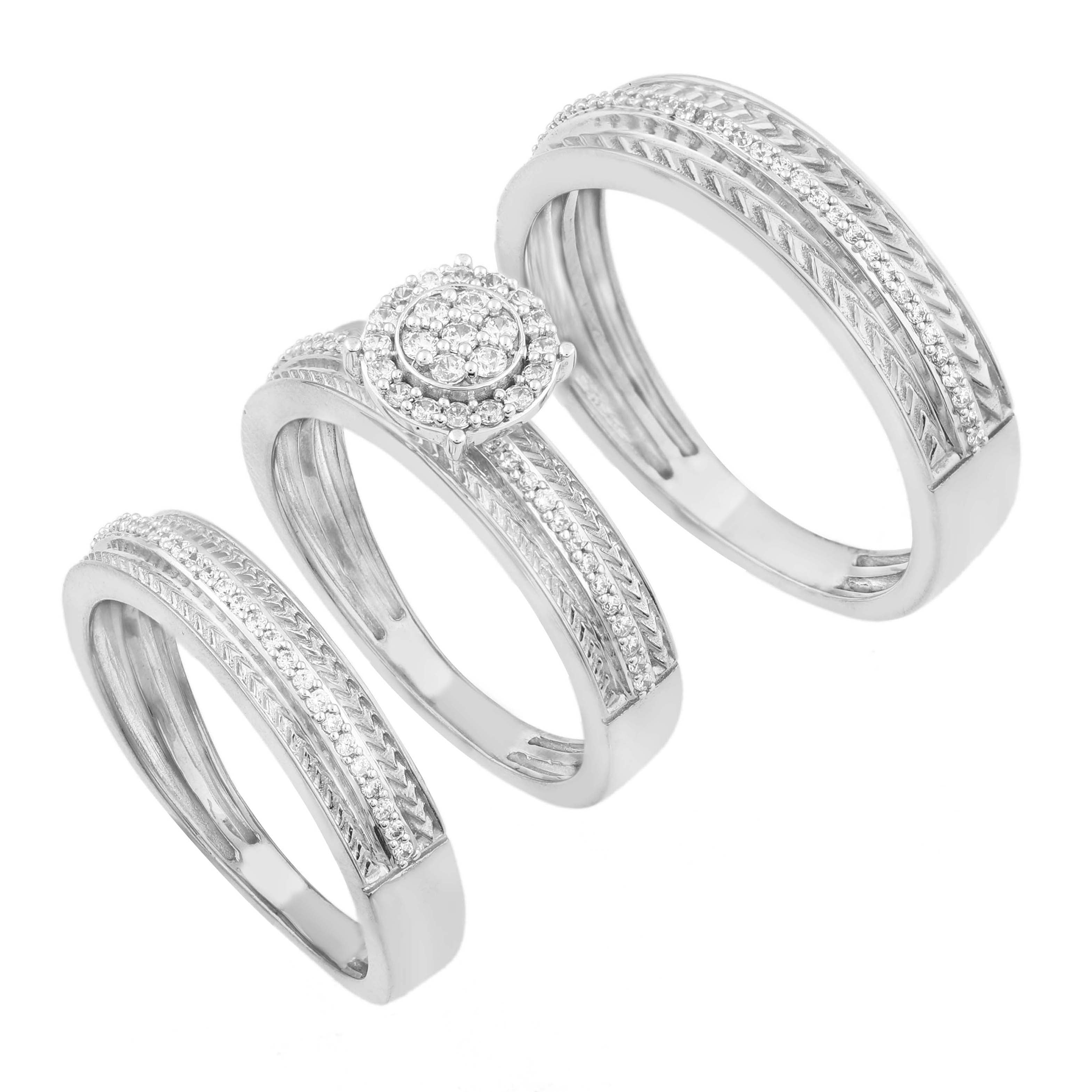 14K Solid Gold  0.44ctw Diamond Trio Wedding Set