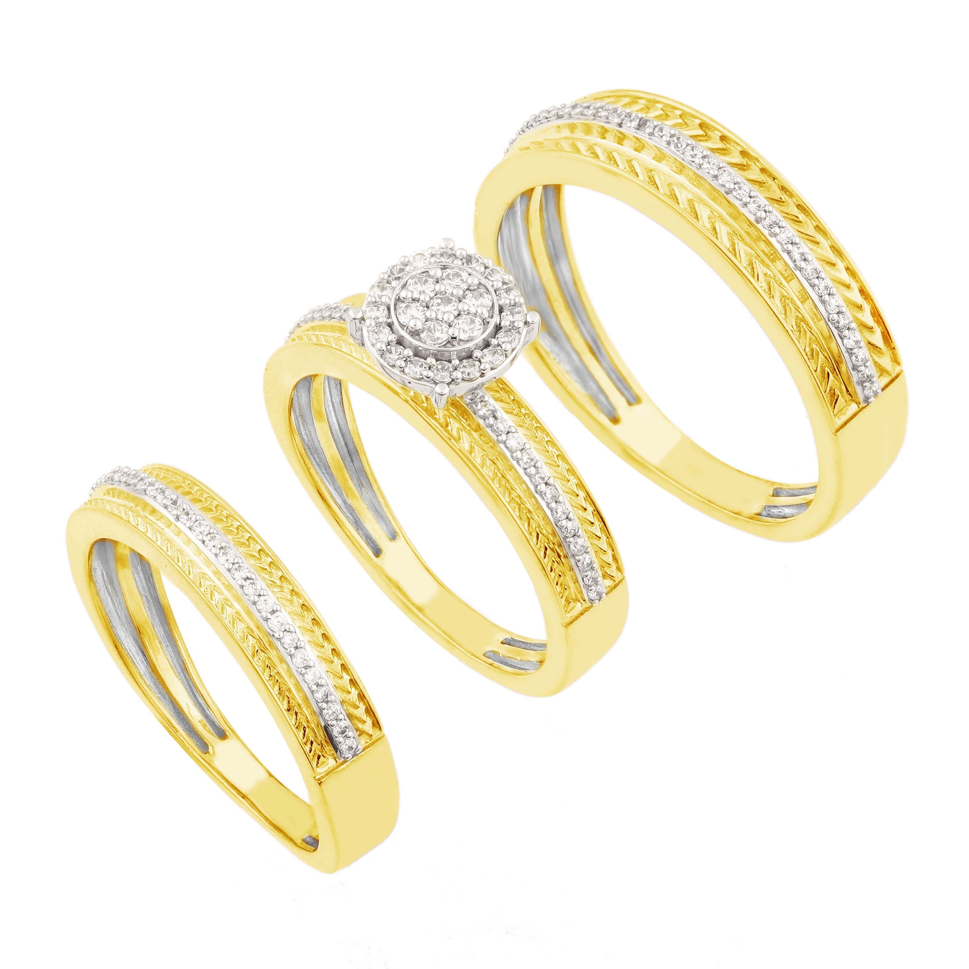 14K Solid Gold  0.44ctw Diamond Trio Wedding Set