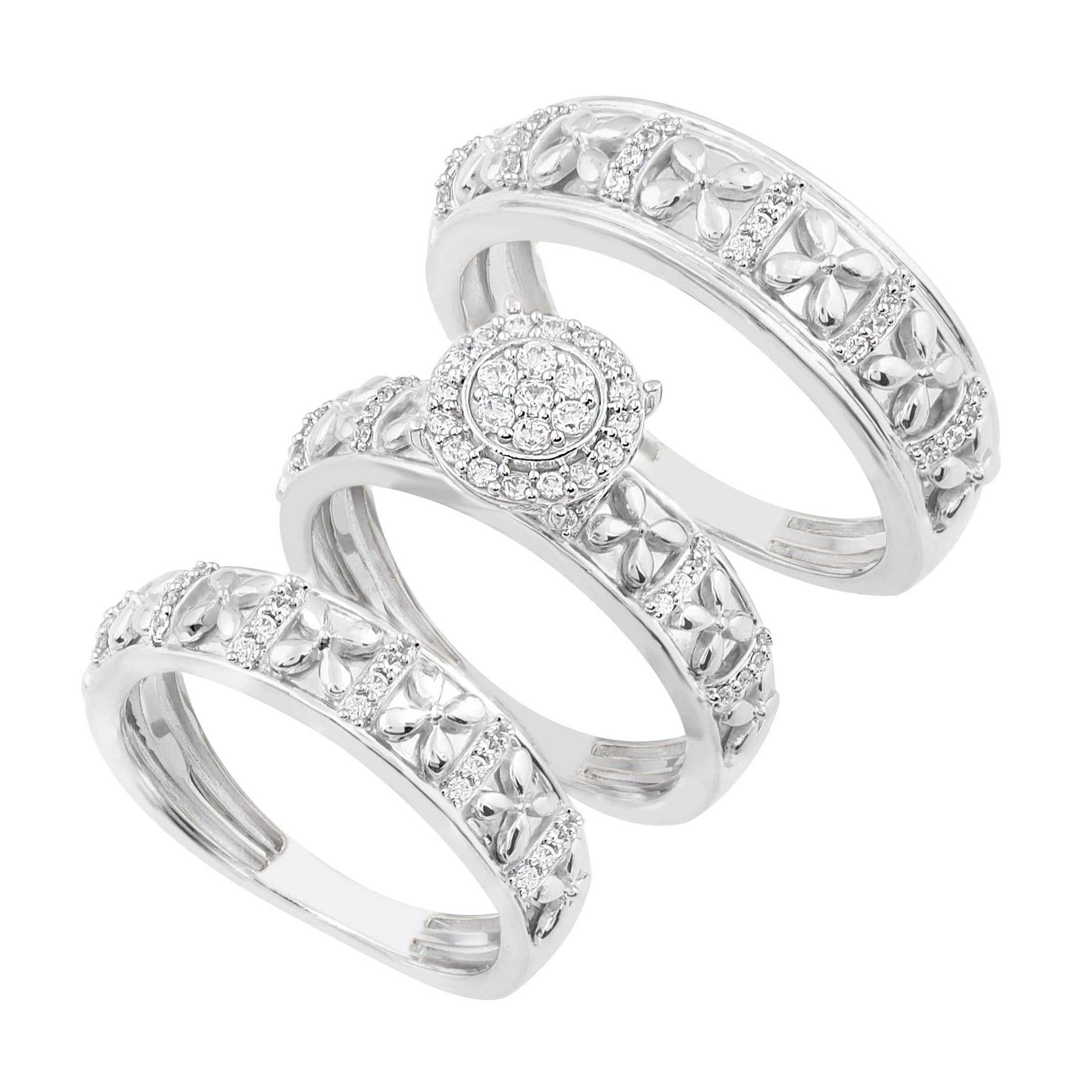 14K Solid Gold  0.53ctw Diamond Trio Wedding Set