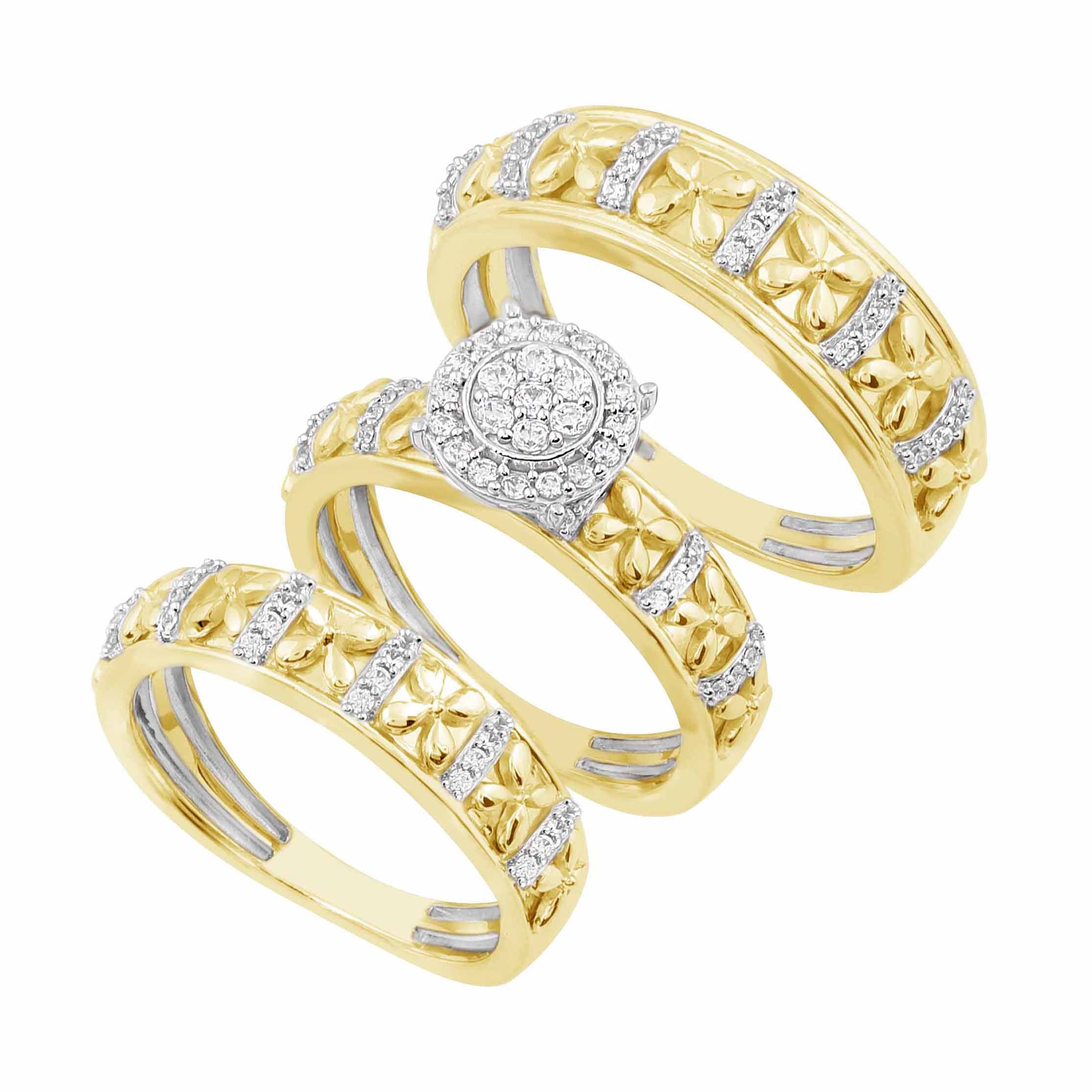 14K Solid Gold  0.53ctw Diamond Trio Wedding Set