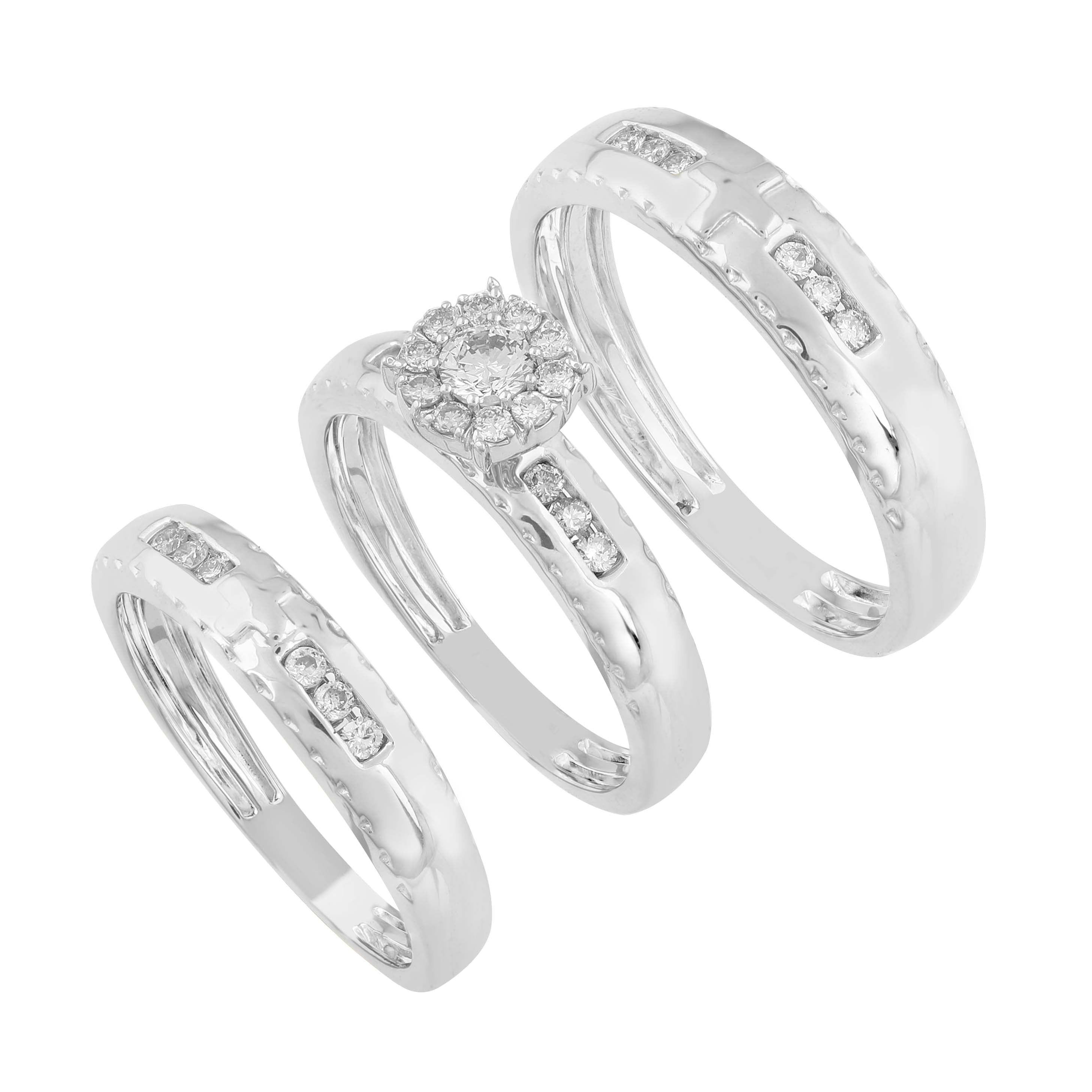 14K Solid Gold  0.53ctw Diamond Trio Wedding Set