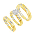 14K Solid Gold  0.53ctw Diamond Trio Wedding Set