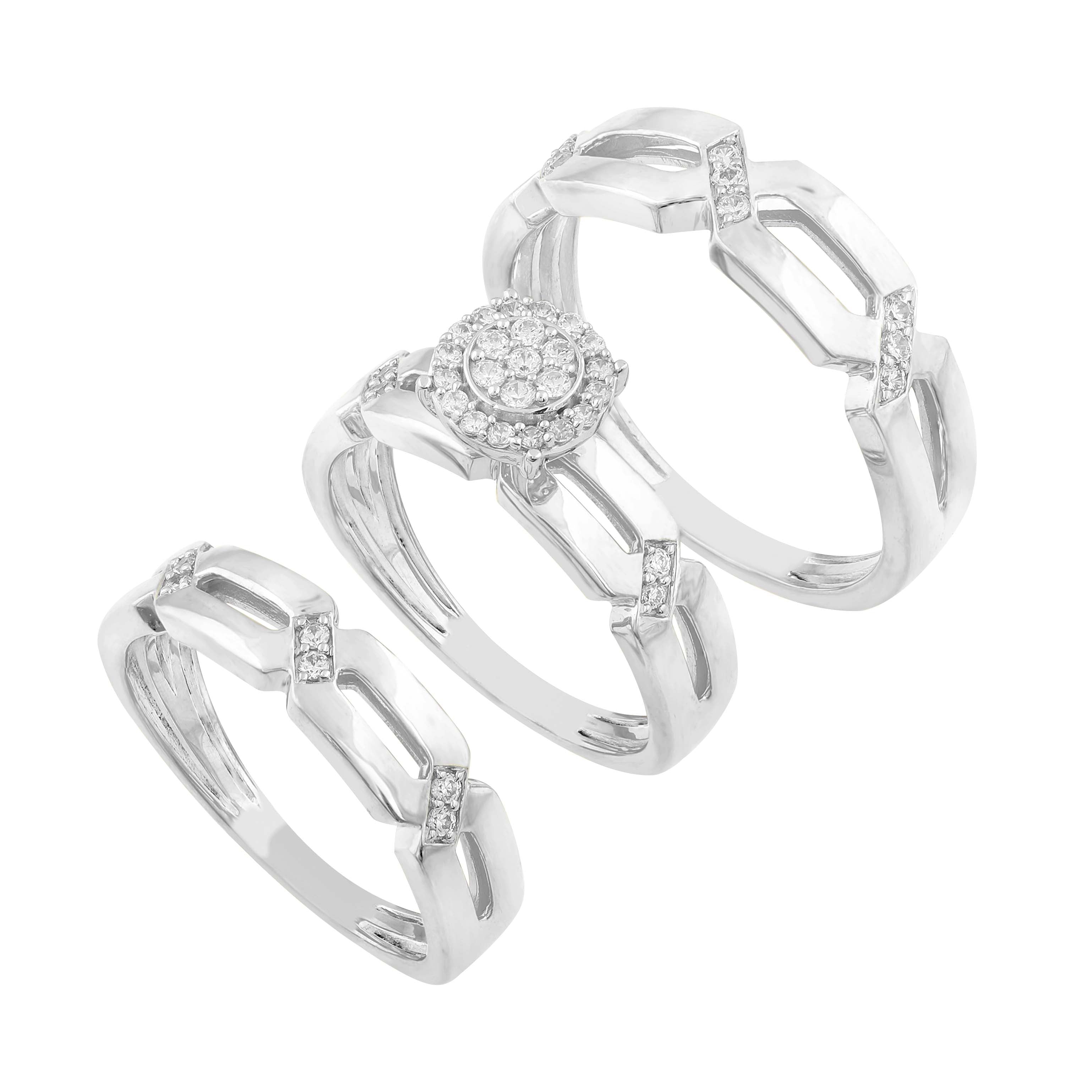 14K Solid Gold  0.36ctw Diamond Trio Wedding Set