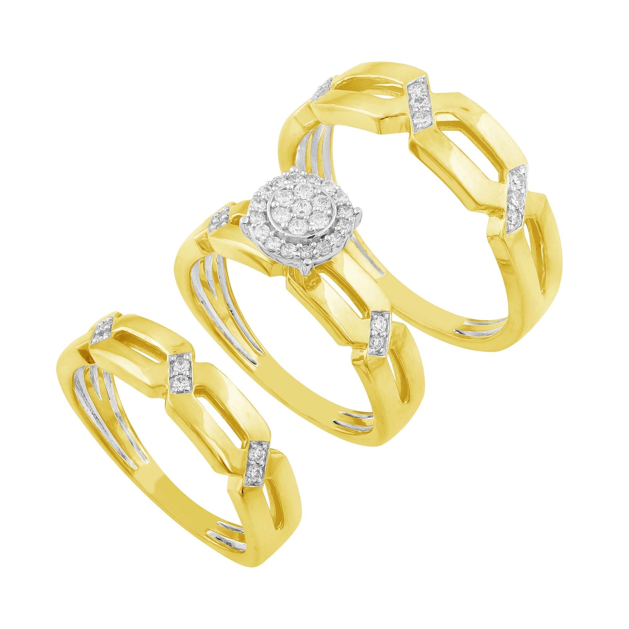 14K Solid Gold  0.36ctw Diamond Trio Wedding Set