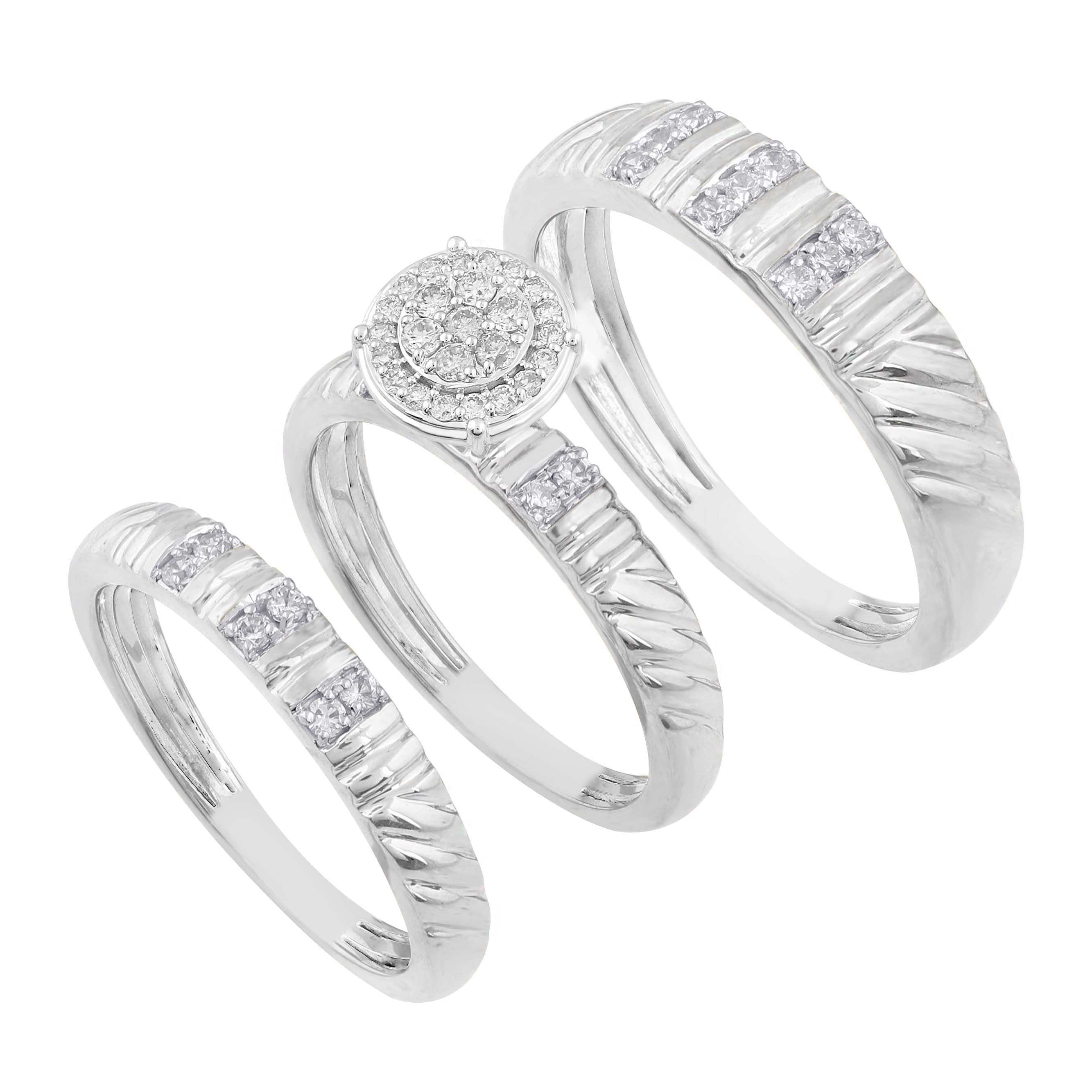 14K Solid Gold  0.42ctw Diamond Trio Wedding Set