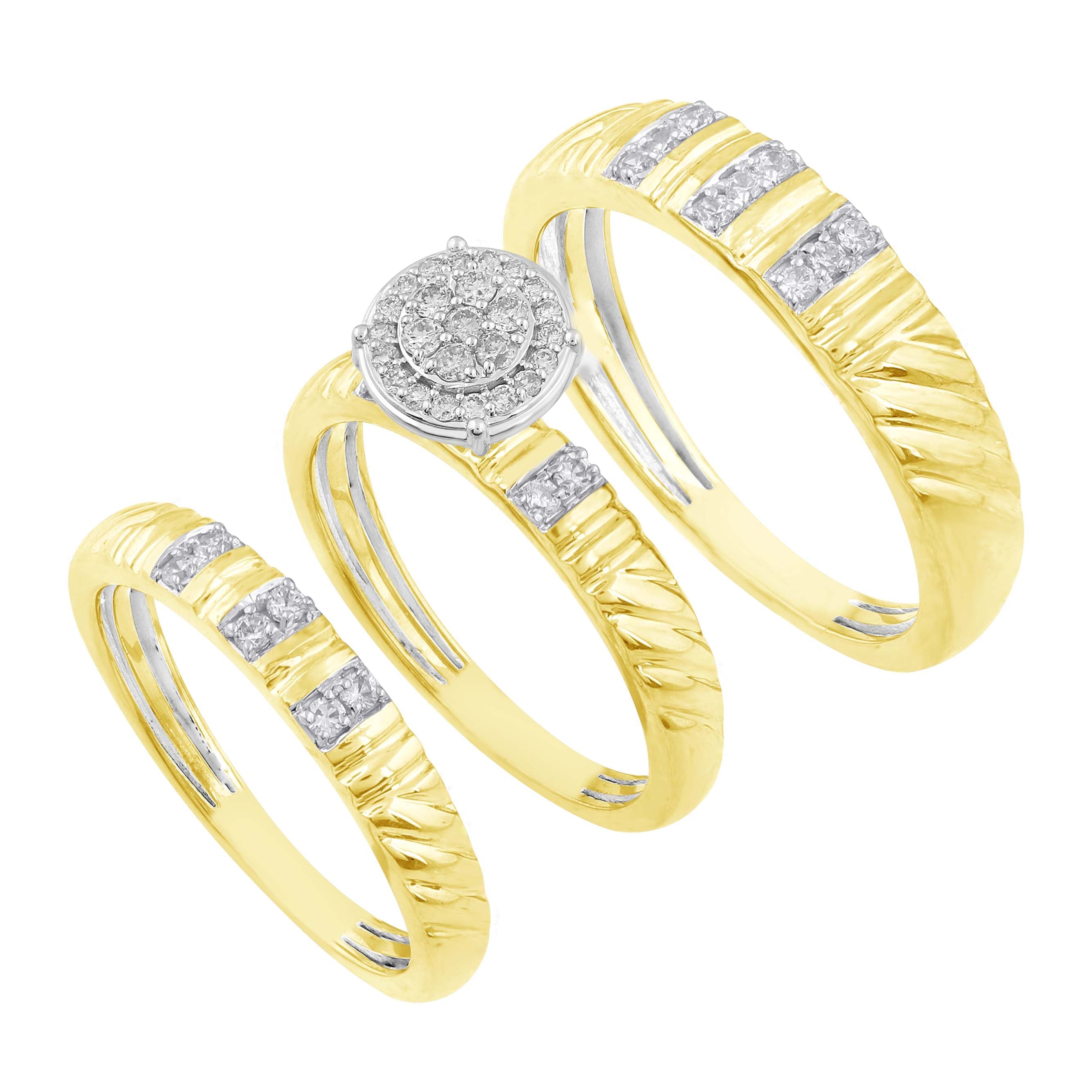 14K Solid Gold  0.42ctw Diamond Trio Wedding Set