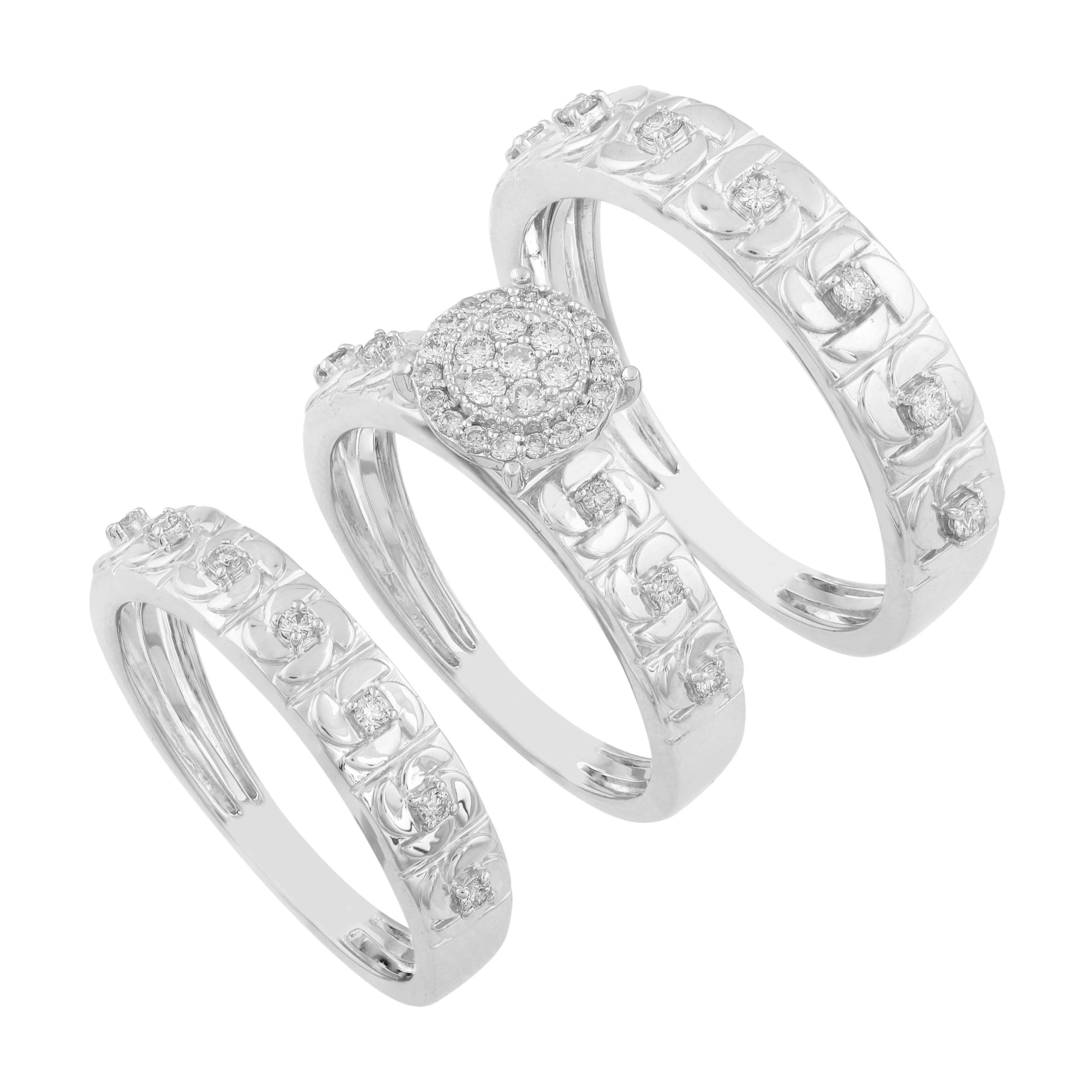 14K Solid Gold  0.42ctw Diamond Trio Wedding Set