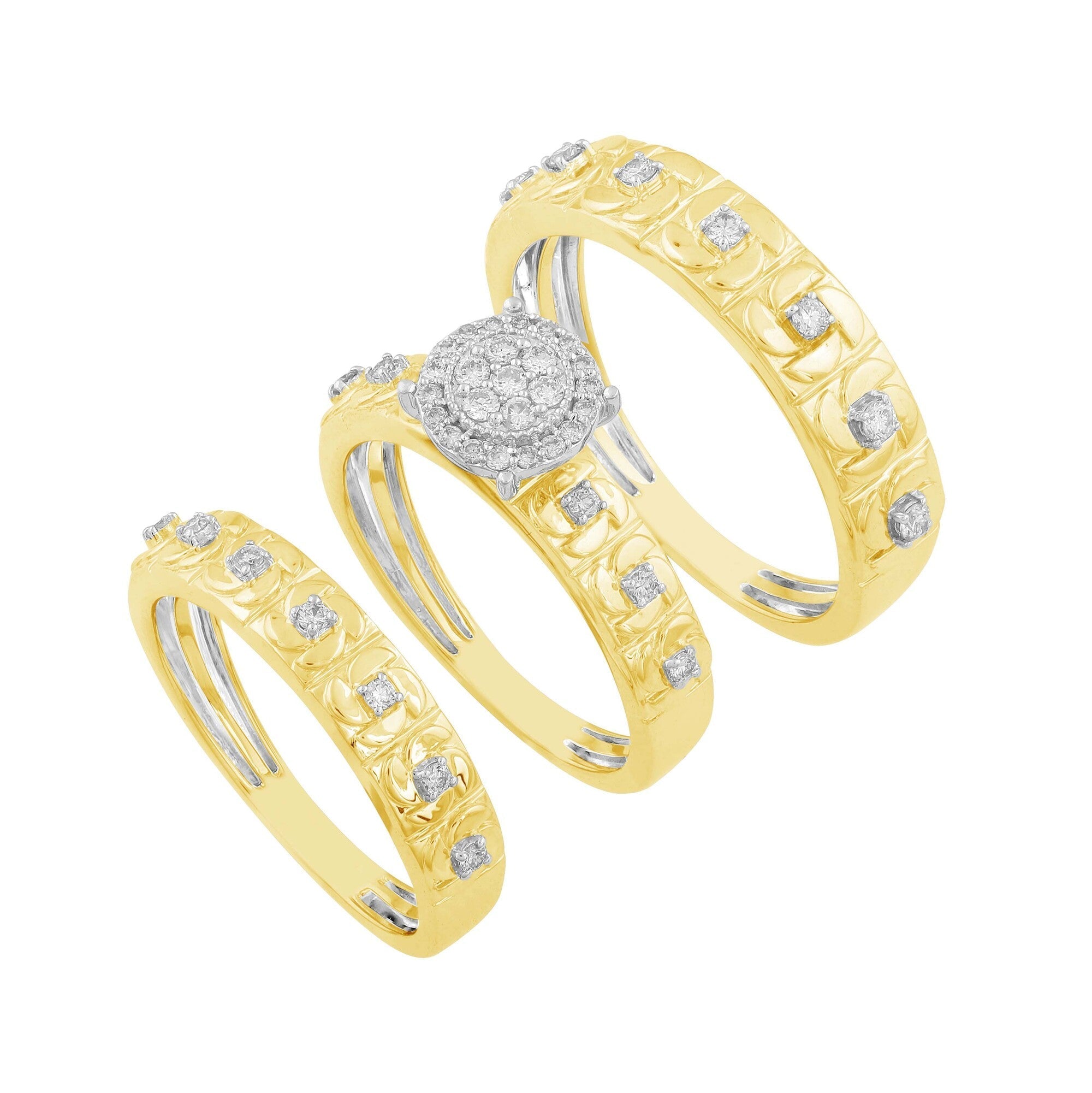 14K Solid Gold  0.42ctw Diamond Trio Wedding Set