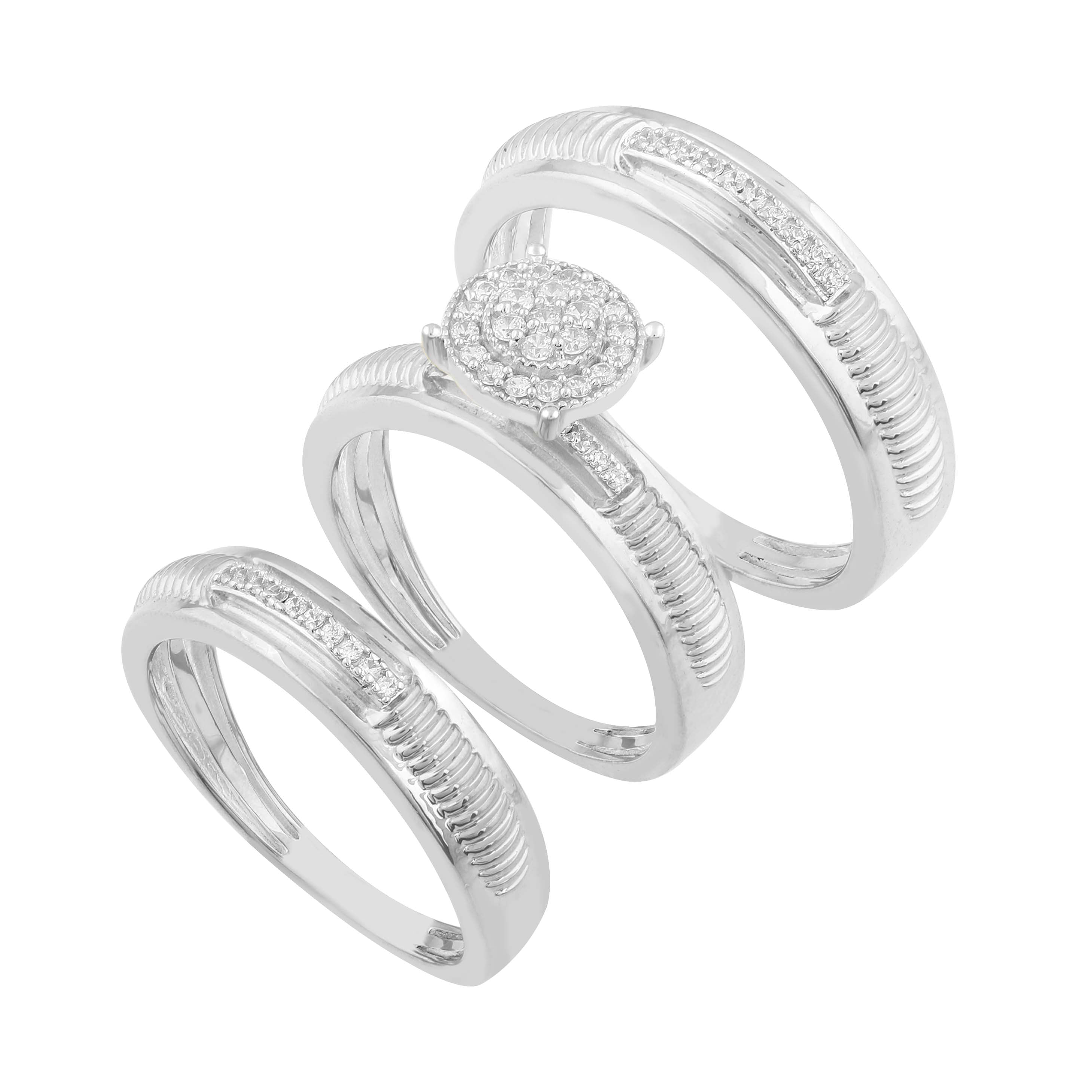 14K Solid Gold  0.27ctw Diamond Trio Wedding Set