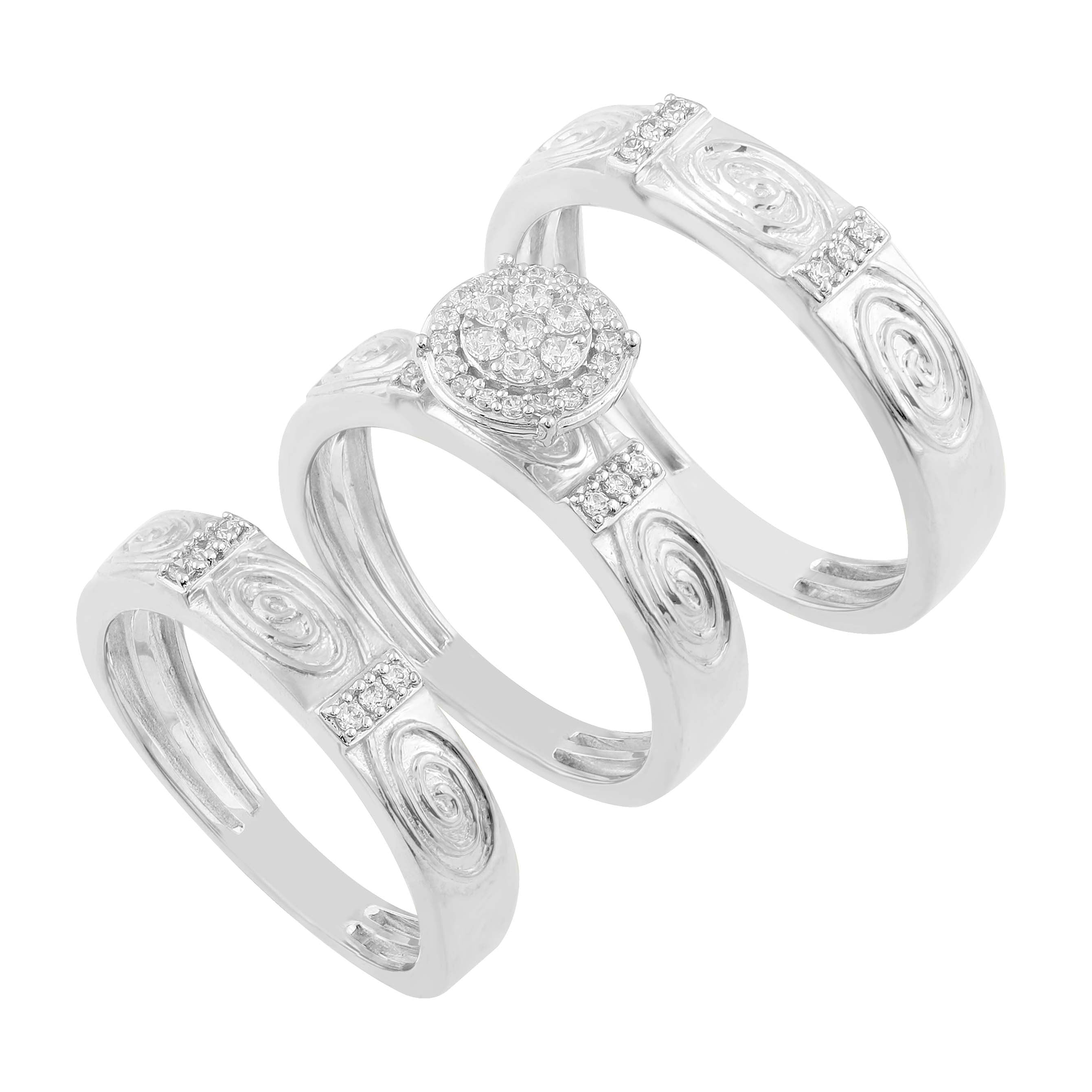 14K Solid Gold  0.31ctw Diamond Trio Wedding Set