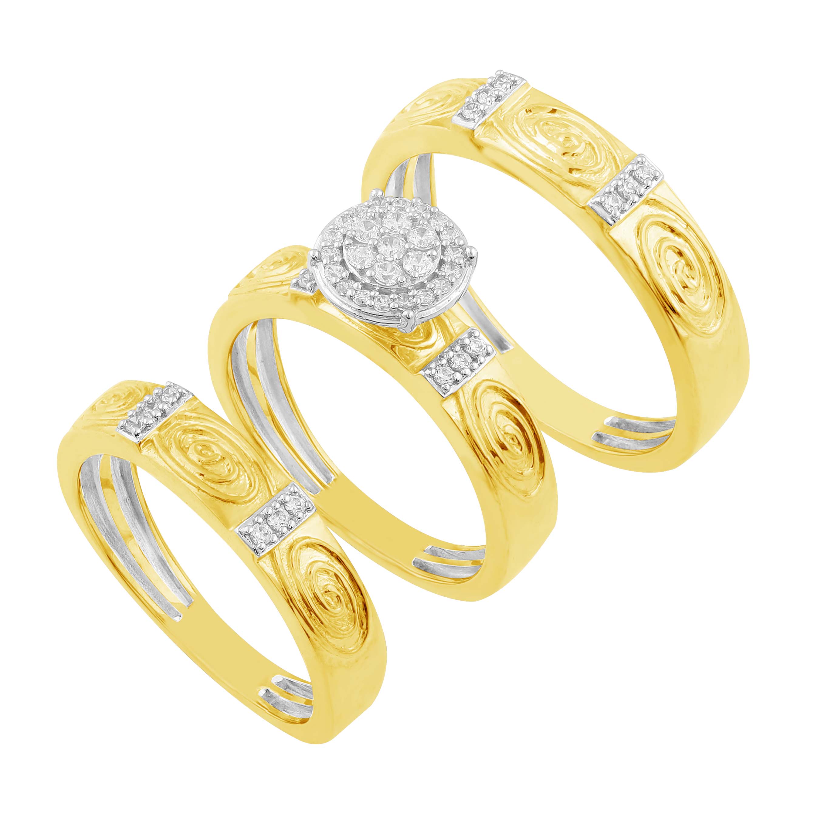 14K Solid Gold  0.31ctw Diamond Trio Wedding Set