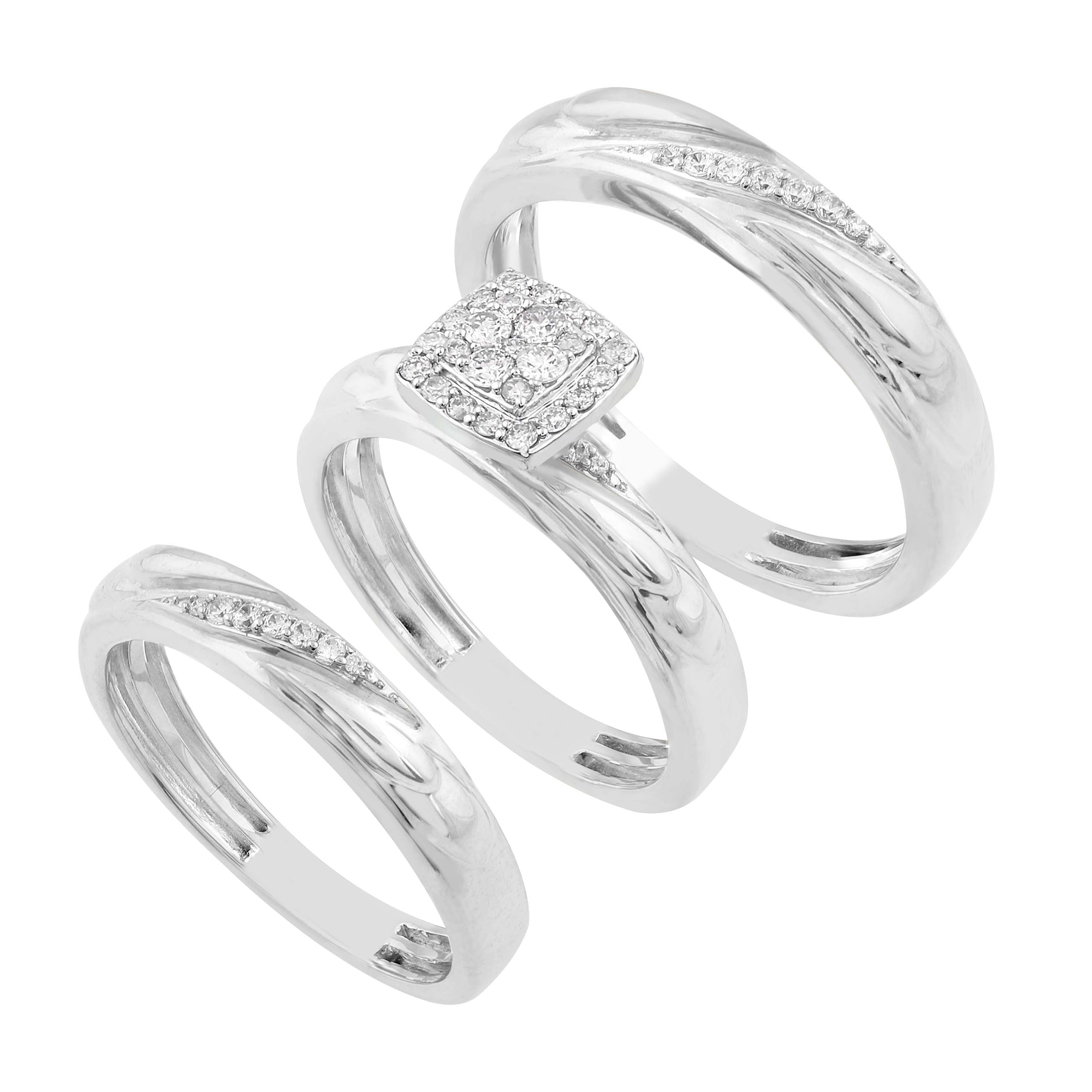 14K Solid Gold  0.29ctw Diamond Trio Wedding Set
