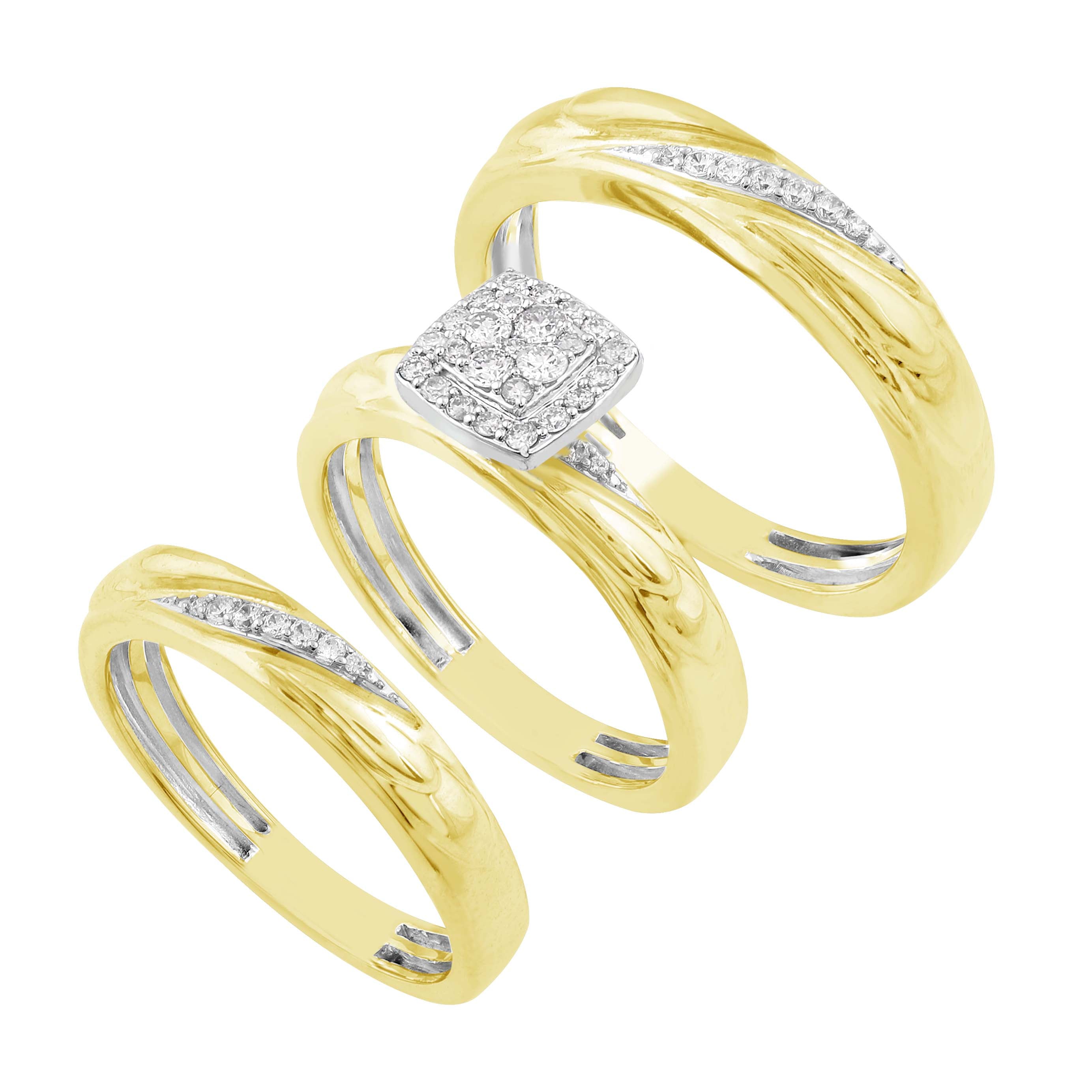 14K Solid Gold  0.29ctw Diamond Trio Wedding Set