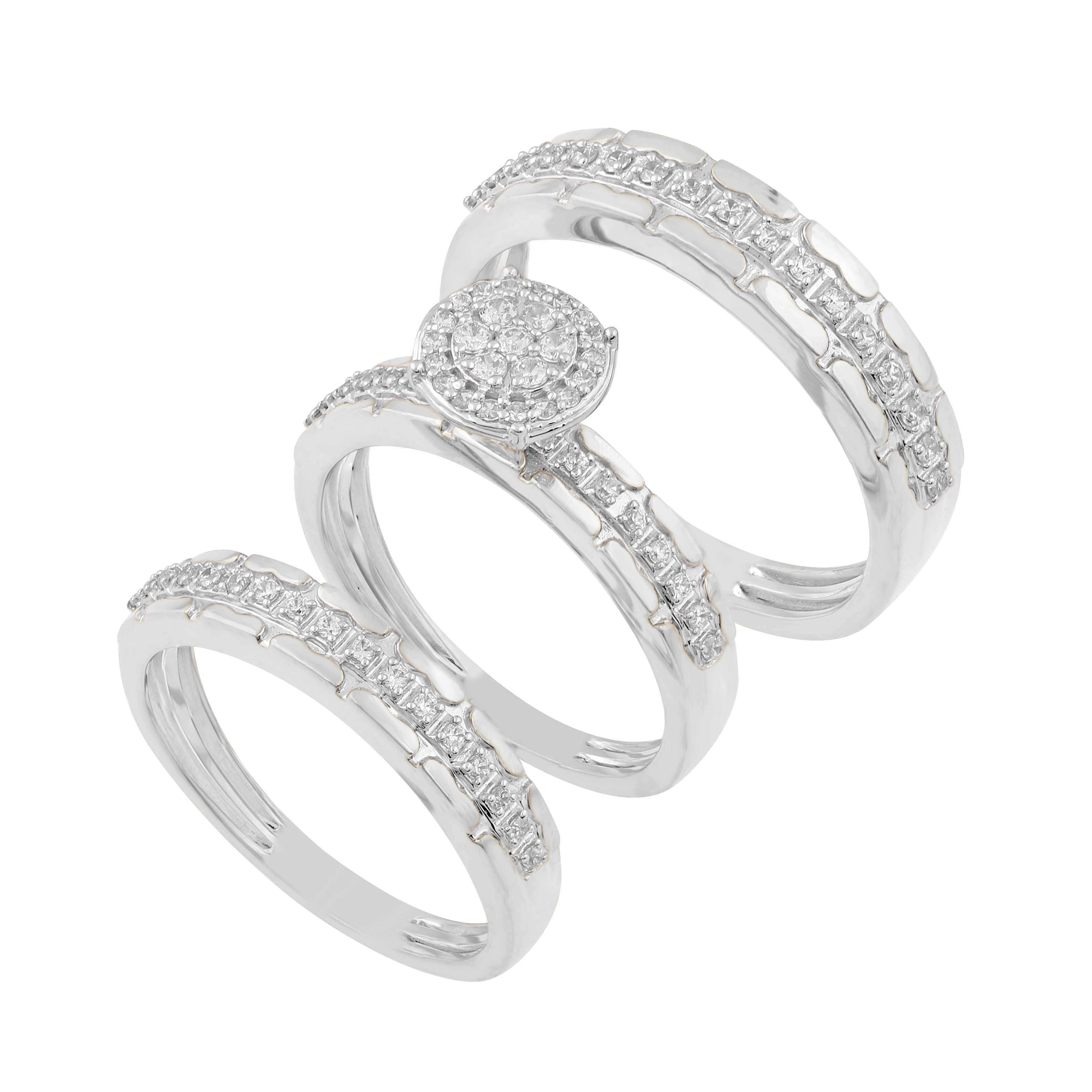 14K Solid Gold  0.49ctw Diamond Trio Wedding Set