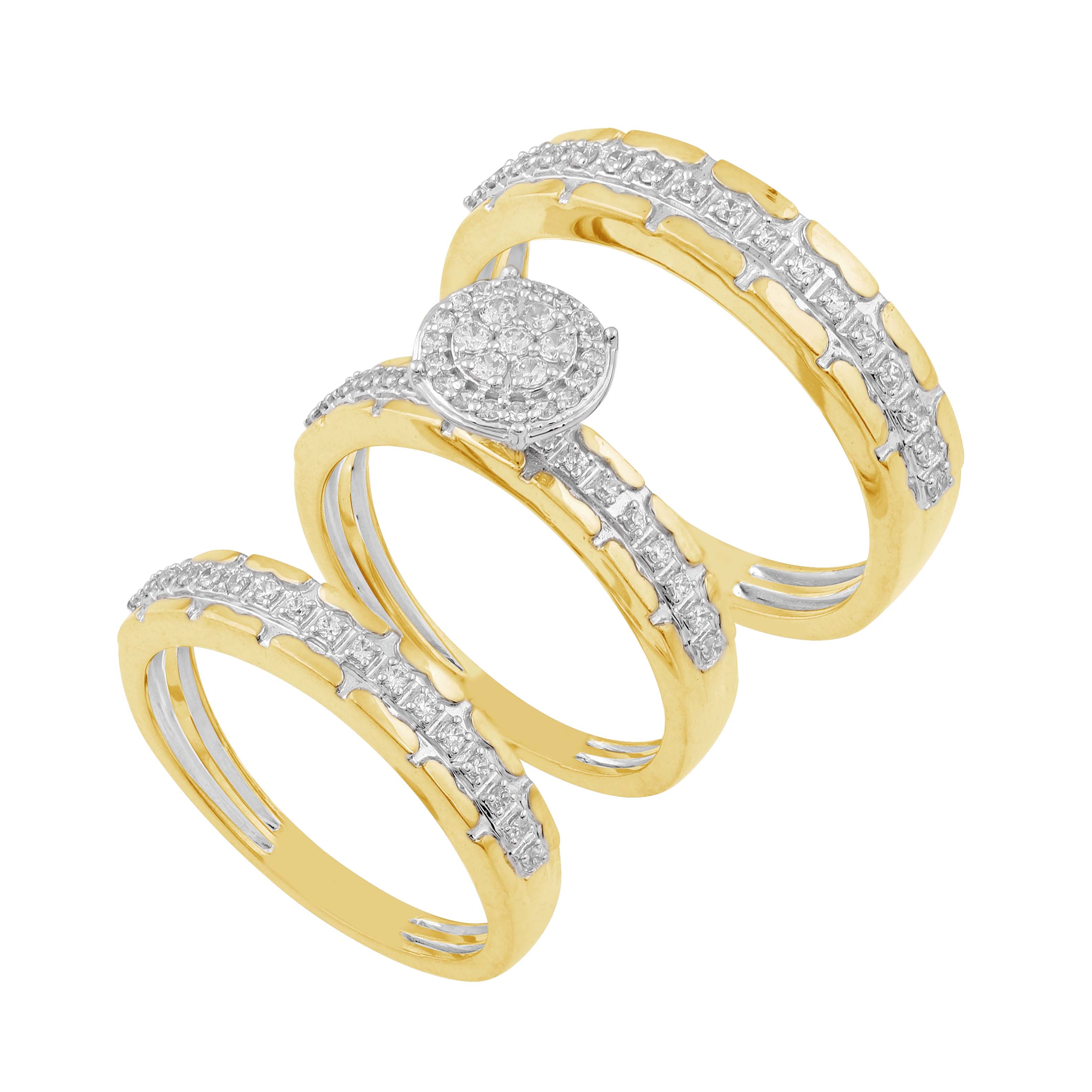 14K Solid Gold  0.49ctw Diamond Trio Wedding Set