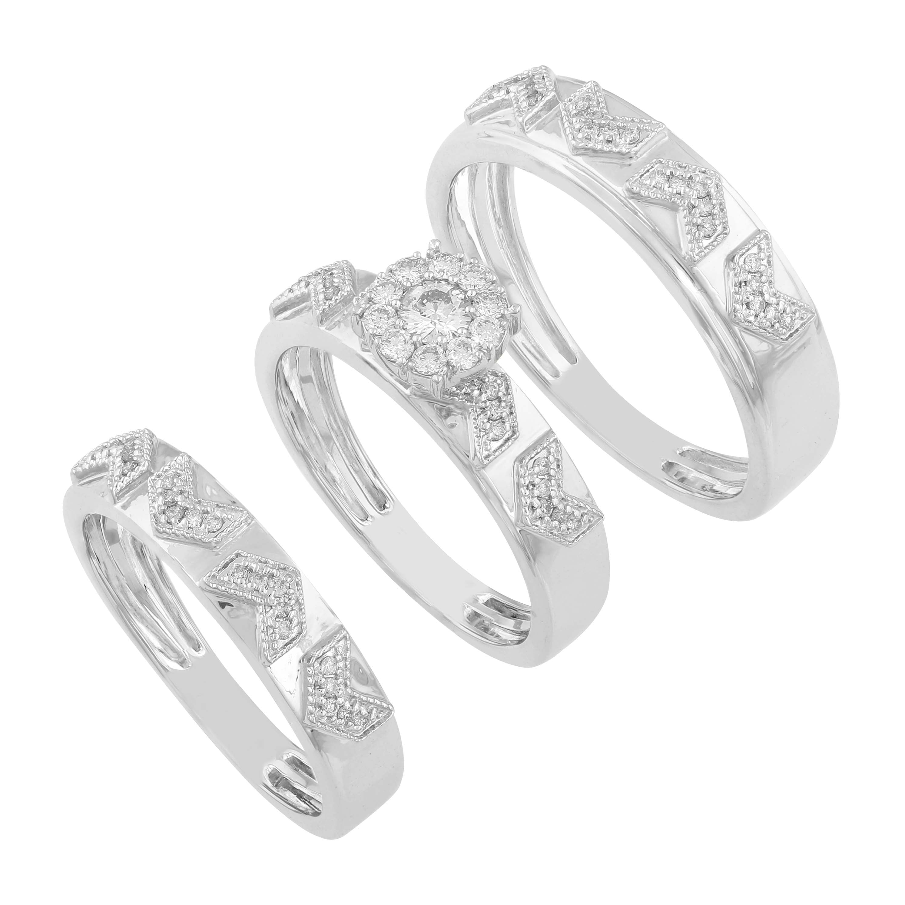 14K Solid Gold  0.46ctw Diamond Trio Wedding Set
