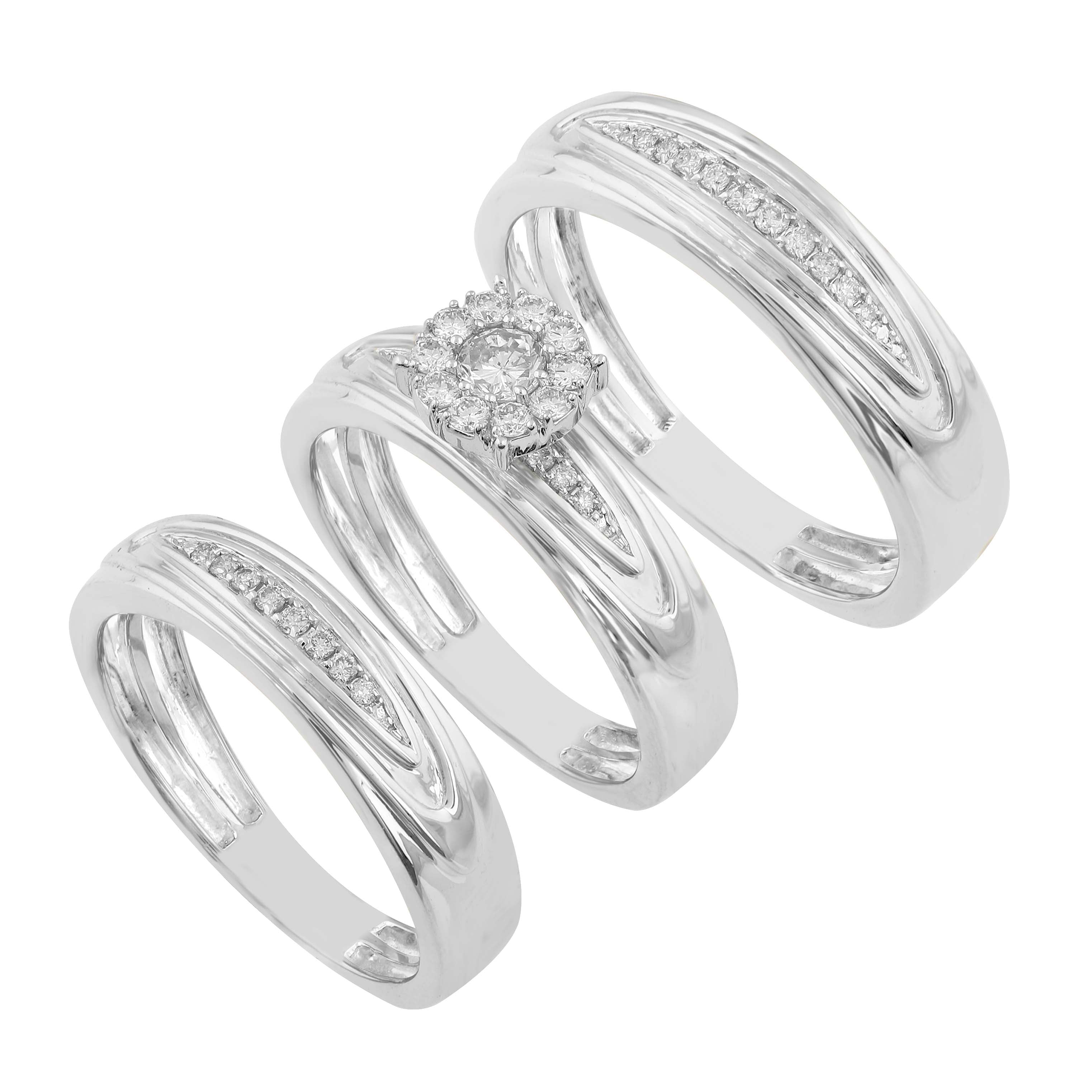 14K Solid Gold  0.45ctw Diamond Trio Wedding Set
