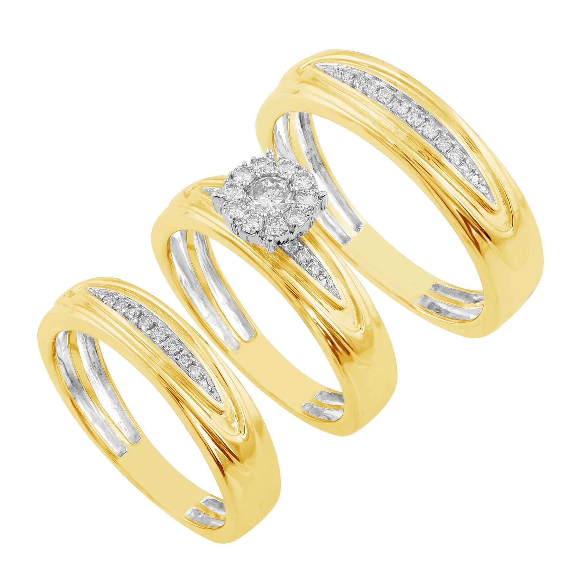 14K Solid Gold  0.45ctw Diamond Trio Wedding Set