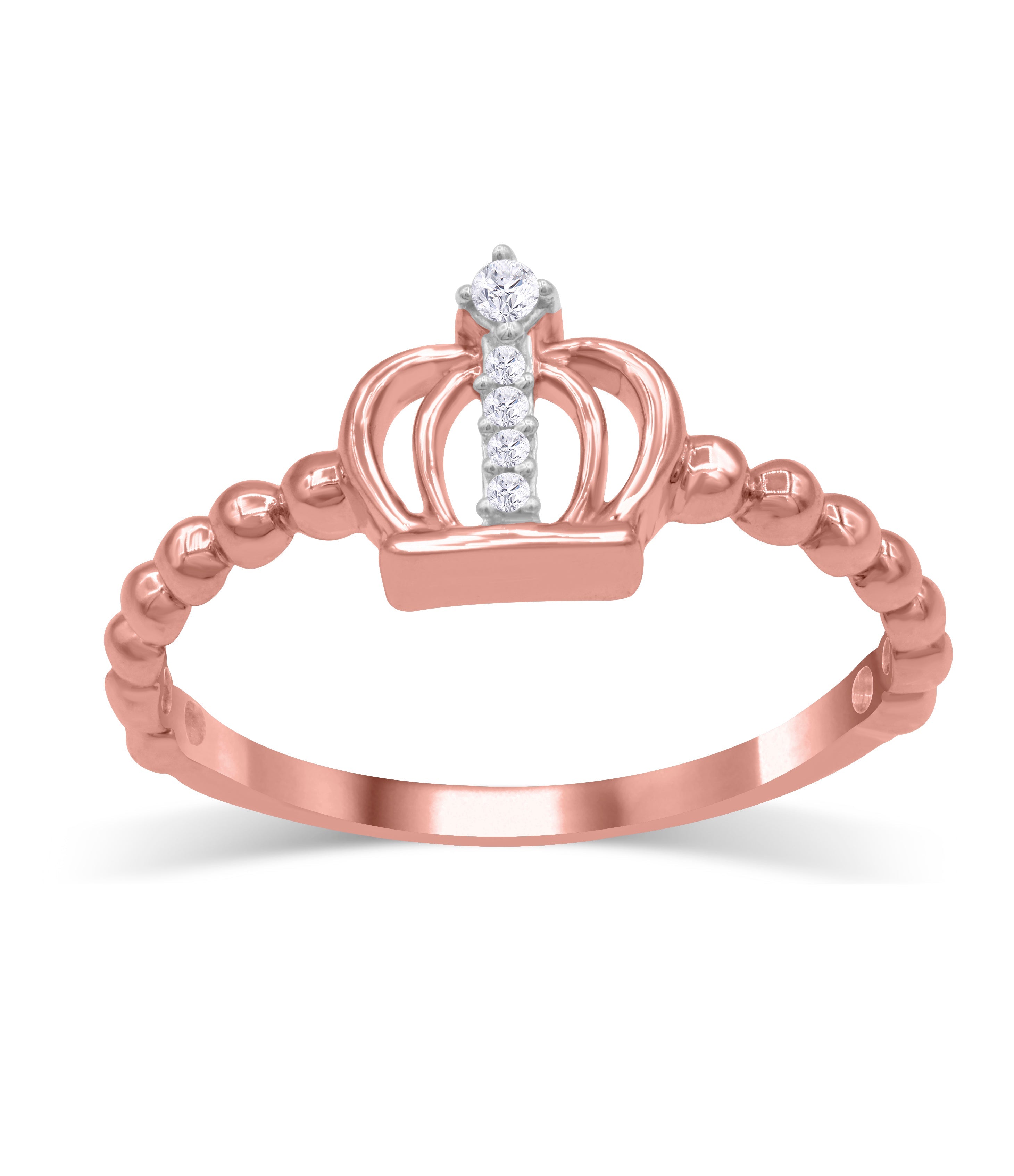 14K Solid Gold 0.04ctw Diamond Crown Womens Ring