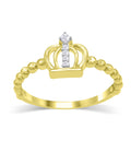 14K Solid Gold 0.04ctw Diamond Crown Womens Ring