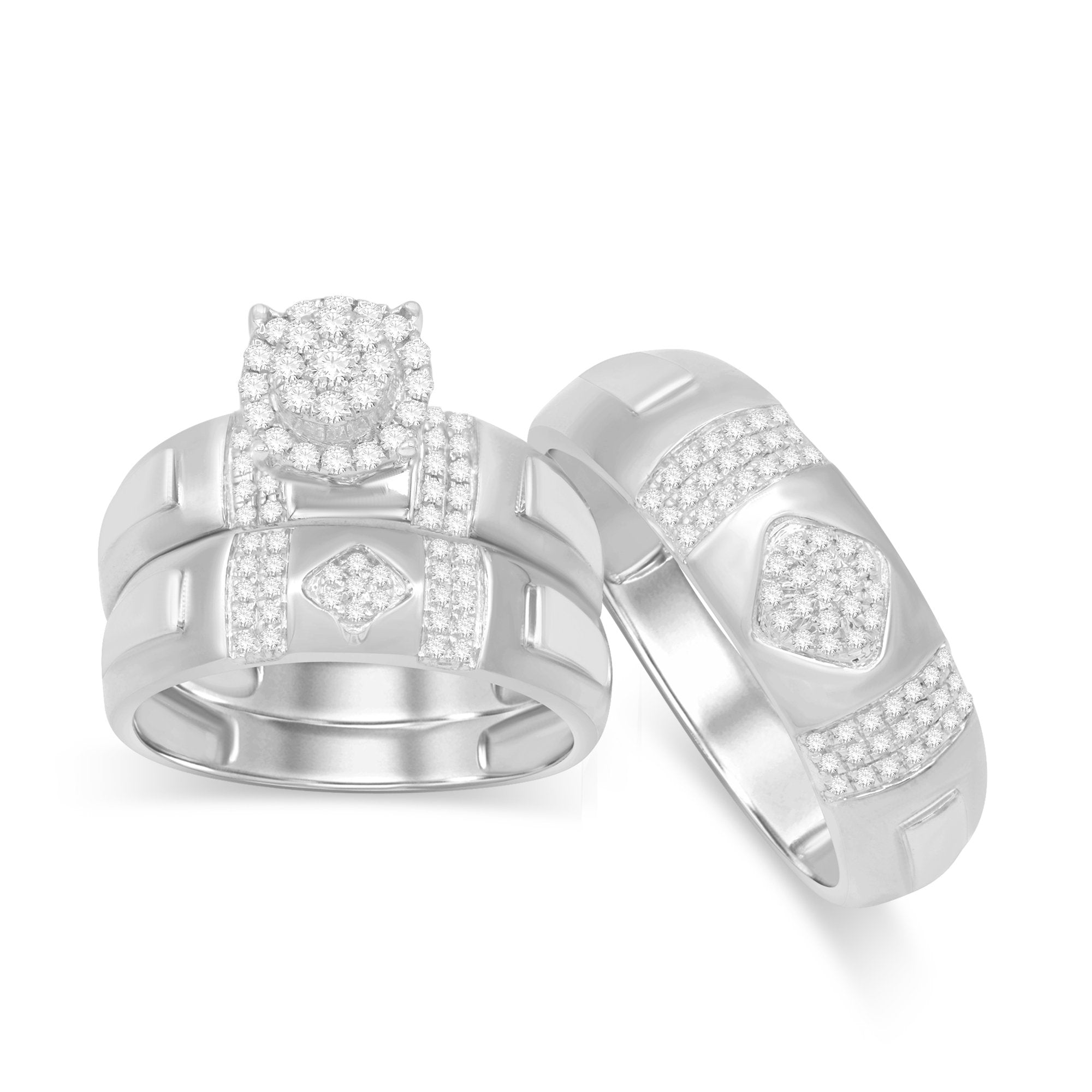 14K Solid Gold 0.54ctw Diamond Trio Wedding Set