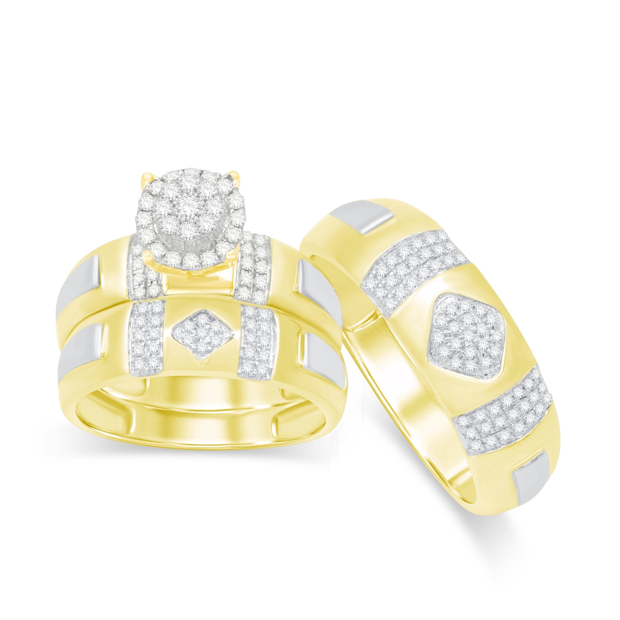 14K Solid Gold 0.54ctw Diamond Trio Wedding Set